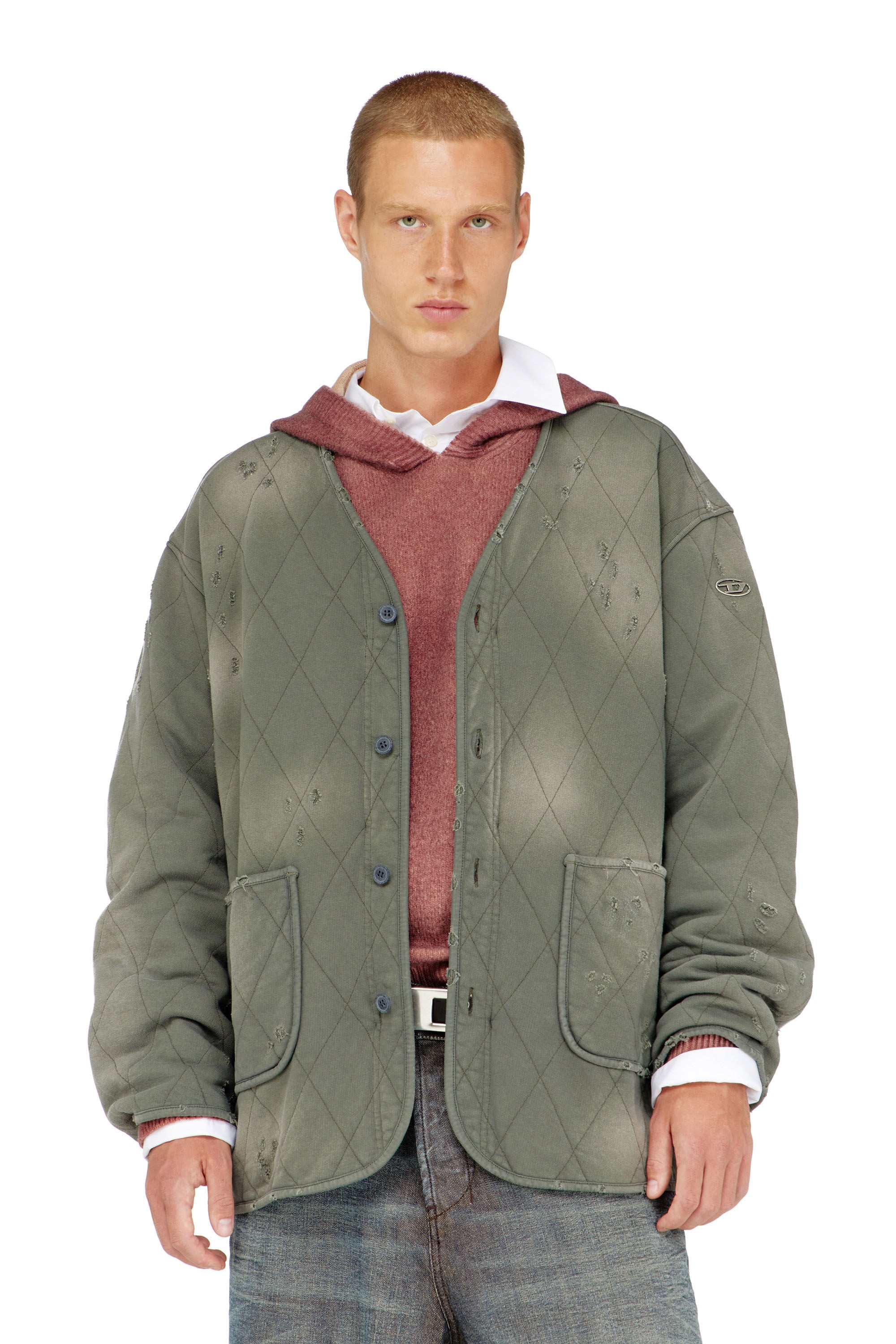 Diesel - S-ABOY, Man's Distressed quilted liner jacket in Military Green - 2