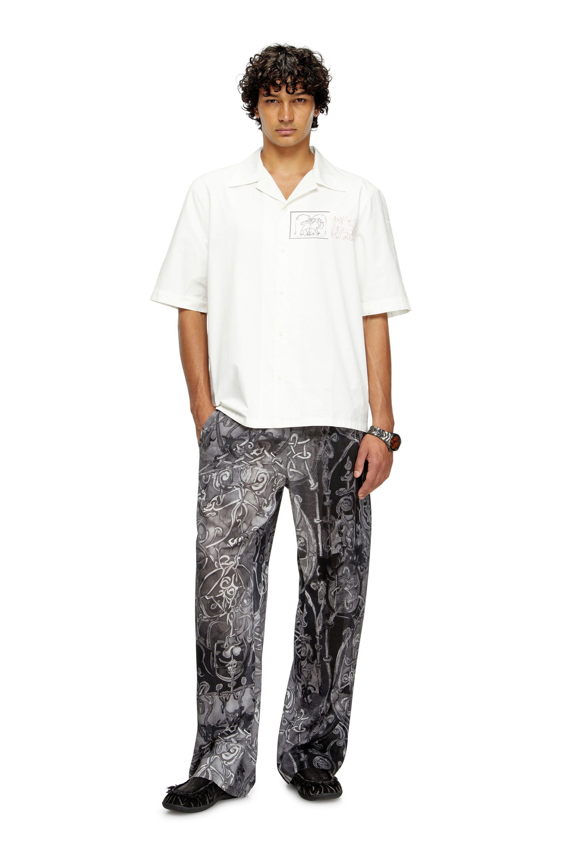 Diesel - S-BRACK-A-HGBS, Chemise avec imprimé épée Homme in Blanc - 1