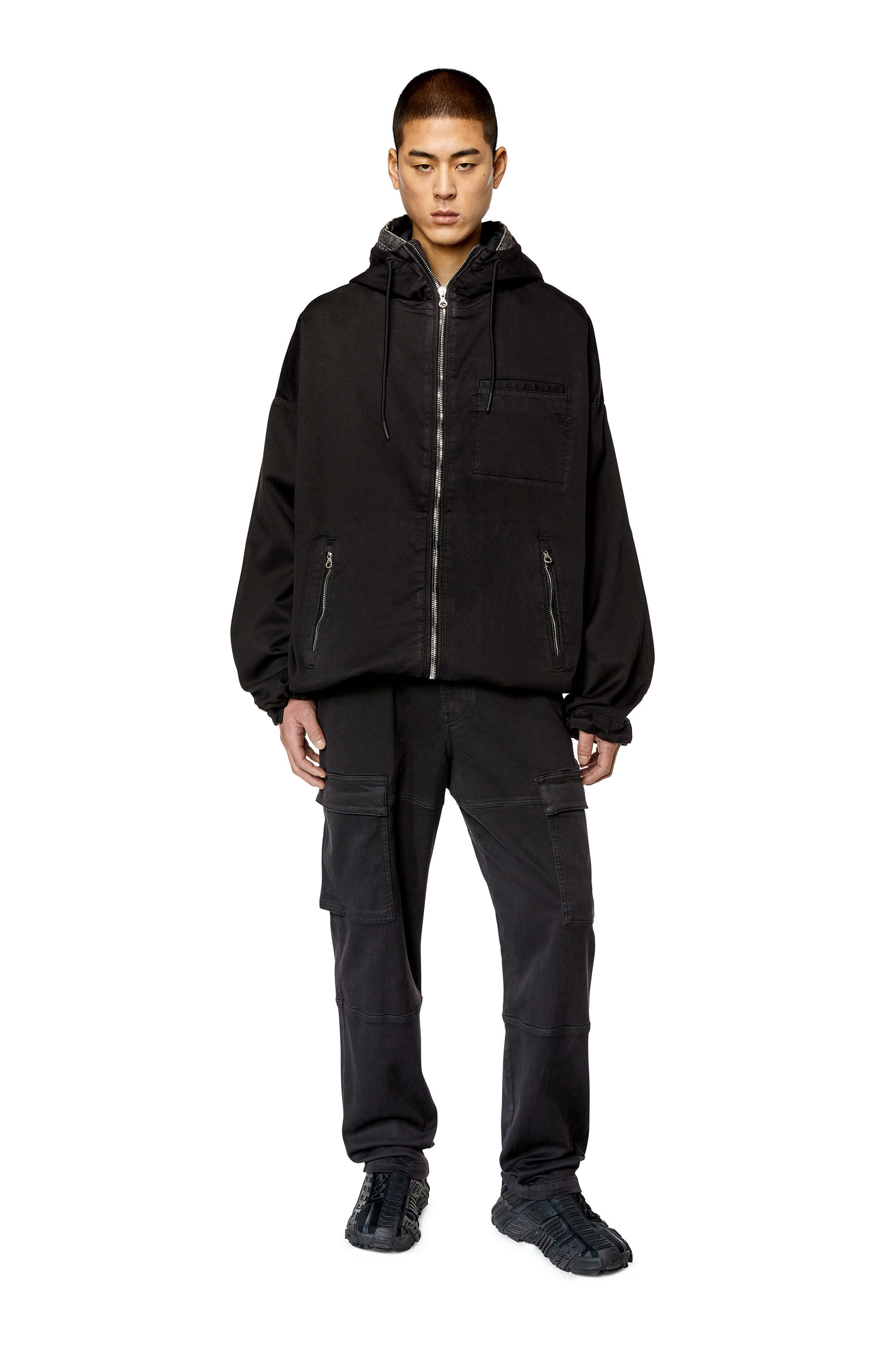 Diesel - D-HENNES JOGG, Man's Hooded JoggJeans jacket in Black - 1