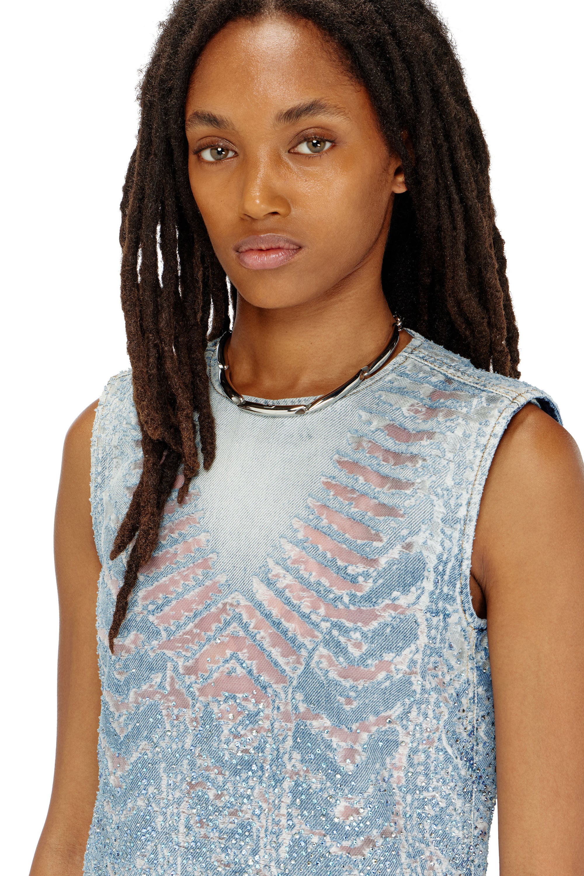 Diesel - DE-MYRELA-S, Robe courte en denim microstone devor&eacute; Femme in ToBeDefined - 5