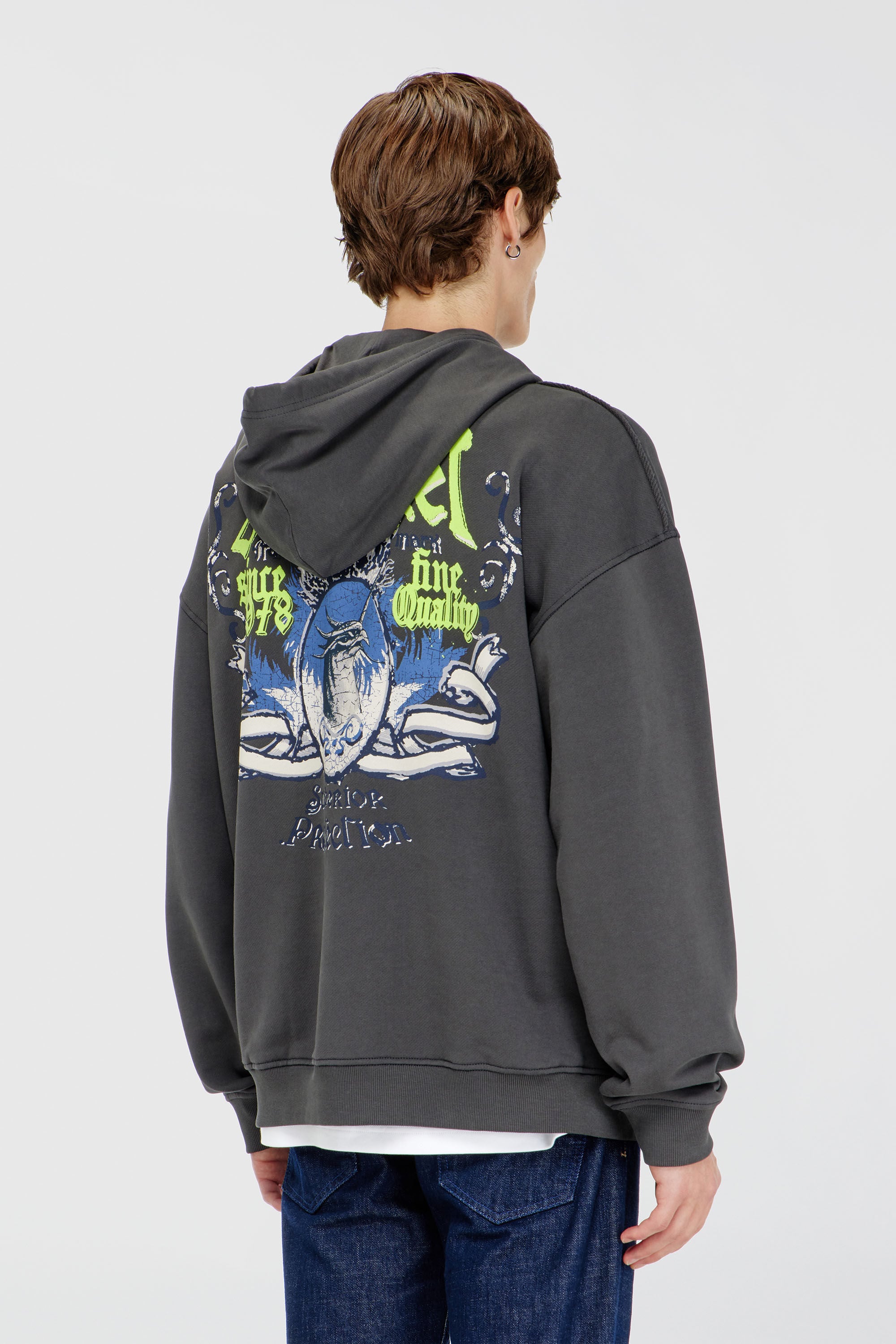 Diesel - S-BOXT-HOOD-AA2, Man's Cotton hoodie with flocked graphics in Dark grey - 4