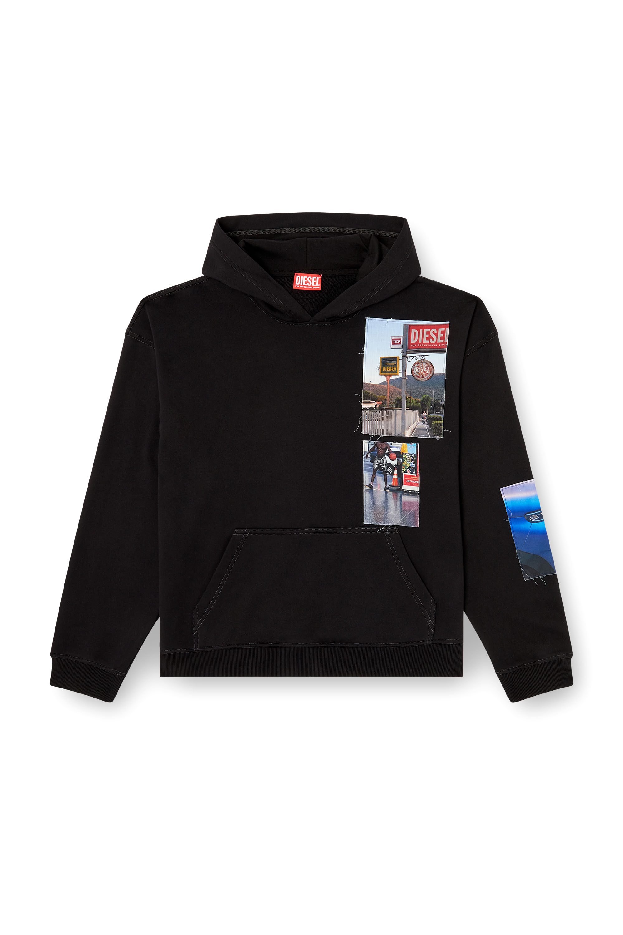 Diesel - S-BOXT-HOOD-T6, Male's Hoodie with logo photo patches in Black - 2