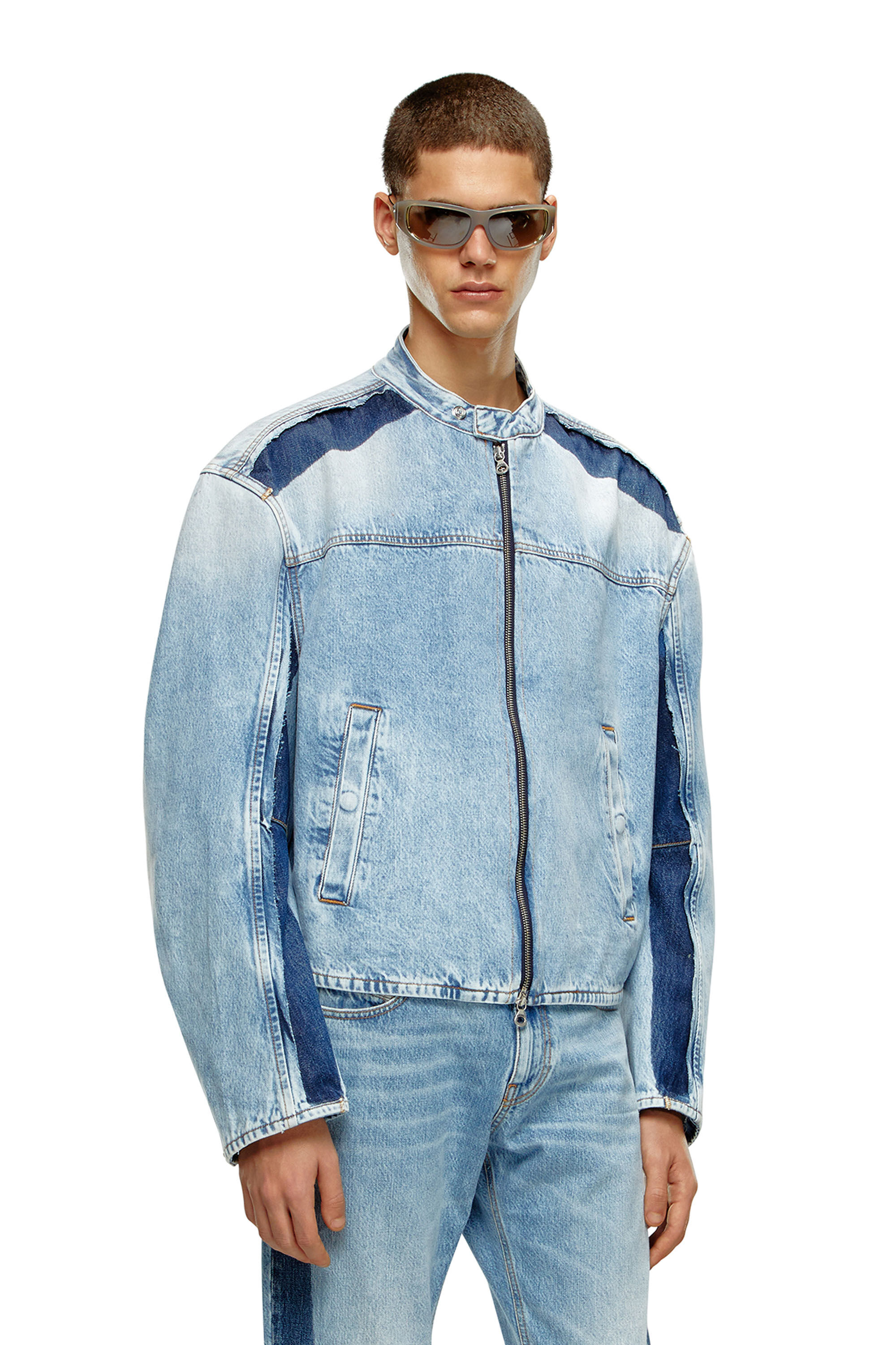 Diesel - D-MARGE-S1, Veste zippée en denim bicolore Homme in Bleu - 3