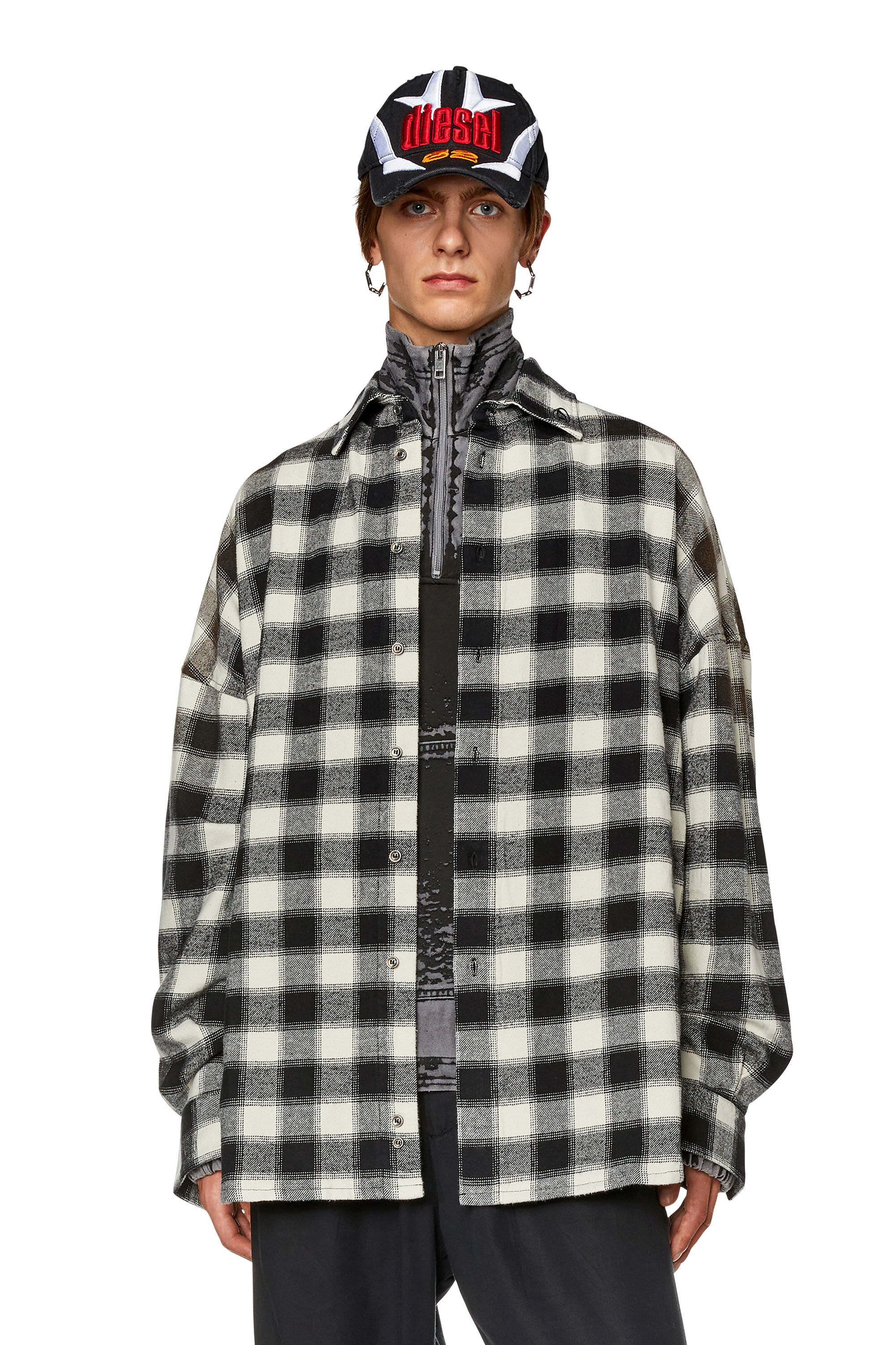 Men's Checked shirt with collar embroidery | Multicolor | Diesel