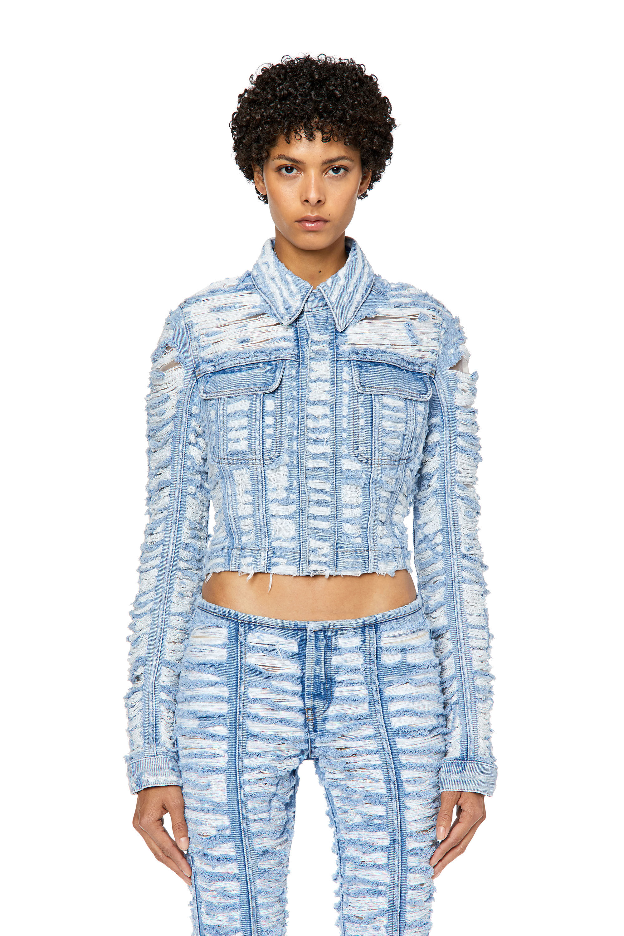 Diesel - DE-SLIMMY-FSC, Veste cropped en denim Tiger Breaks Femme in Bleu - 3