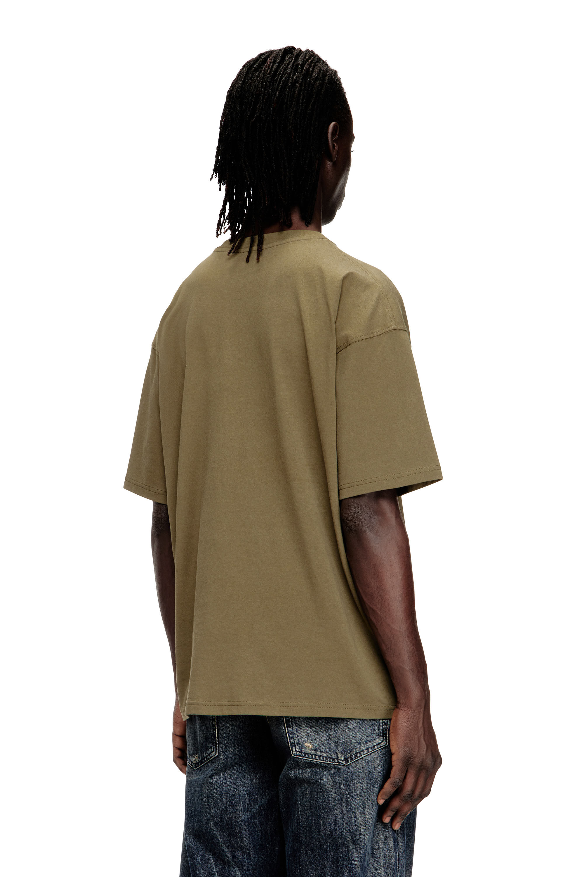 Men's T-shirt with bleached Oval D logo | Green | Diesel