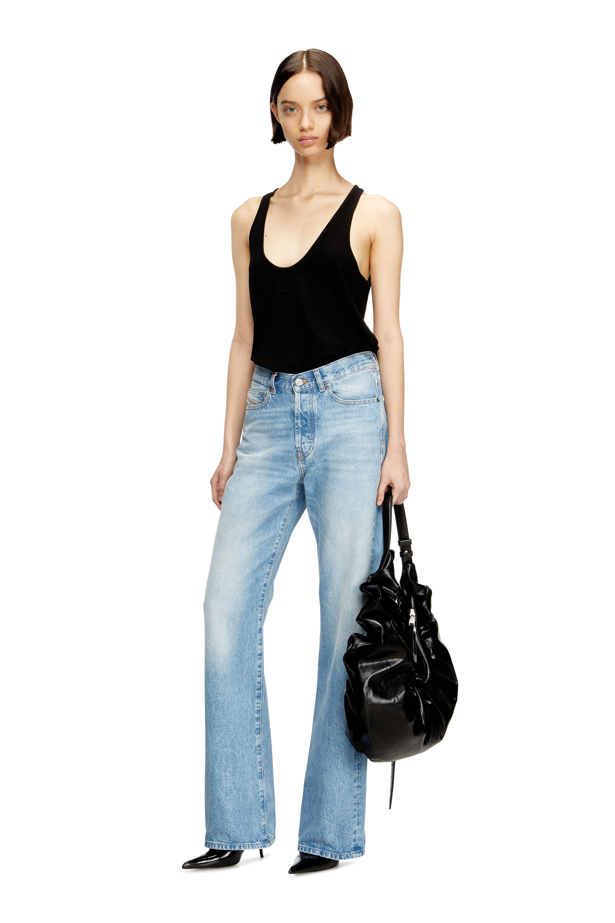 Women's Ribbed tank top with Oval D | Black | Diesel
