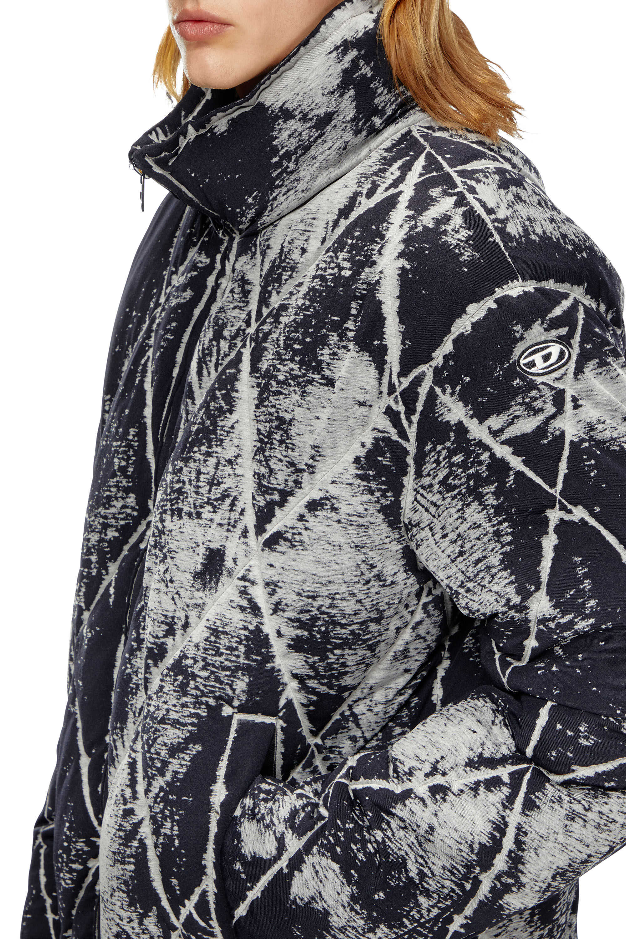 Diesel - W-MARCEL, Male's Puffer jacket in burn-out jersey in Black - 4