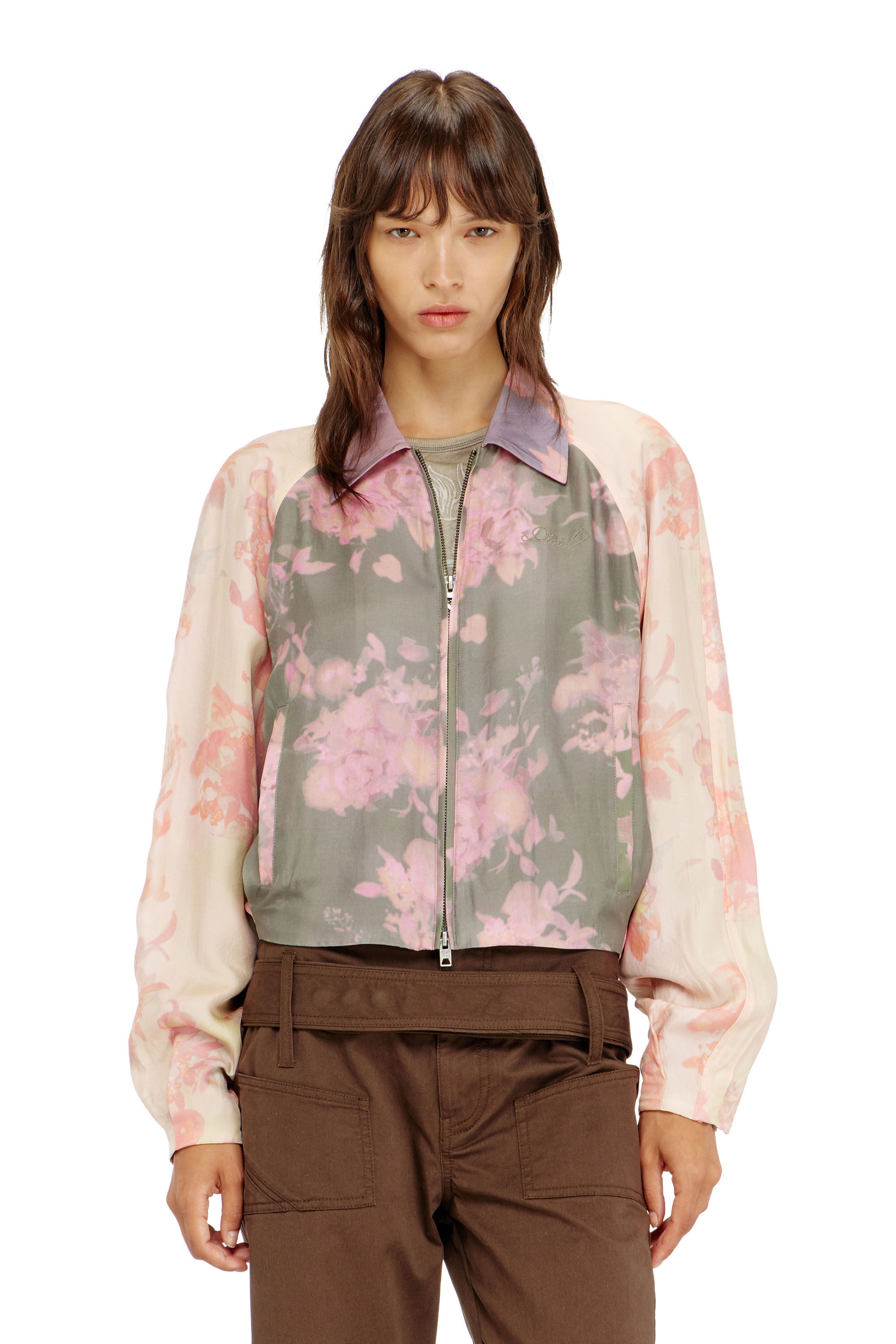 Women's Floral bomber jacket in crinkled acetate | Multicolor