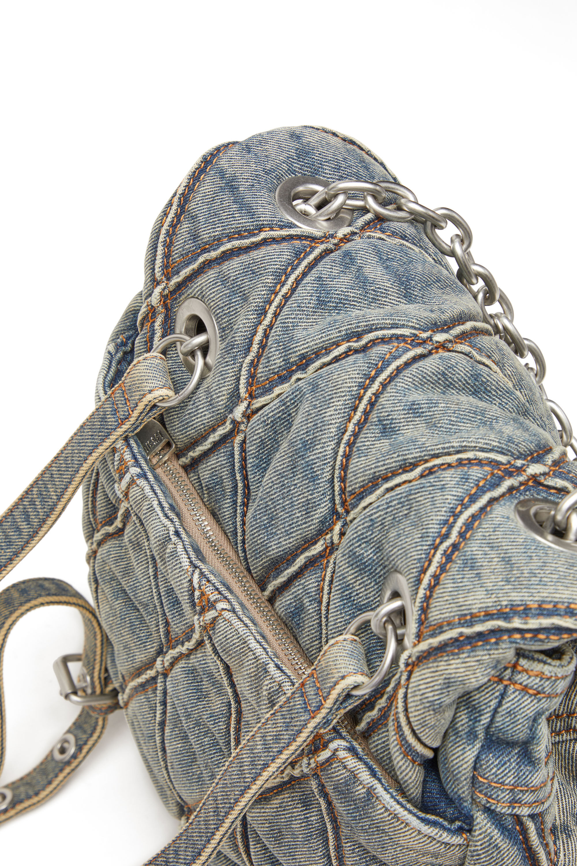 バッグ DIESEL Charm - D Backpack Women's Charm-D S-Backpack in Argyle quilted denim | Blue | Diesel