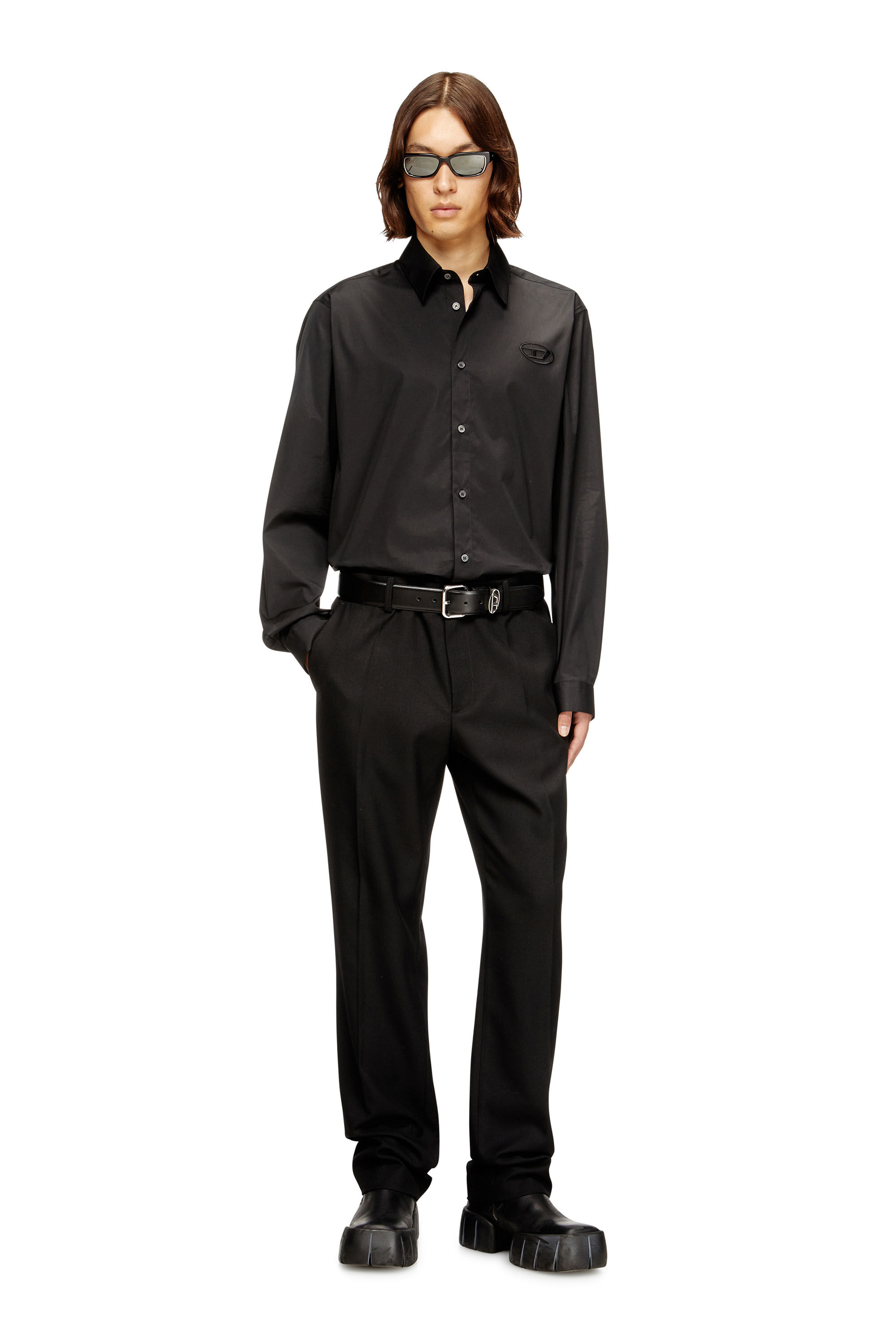 DIESEL 20aw J-SMOAK-EMBRO BLACK サイズXL Men's Stretch poplin shirt with embroidery | Black | Diesel