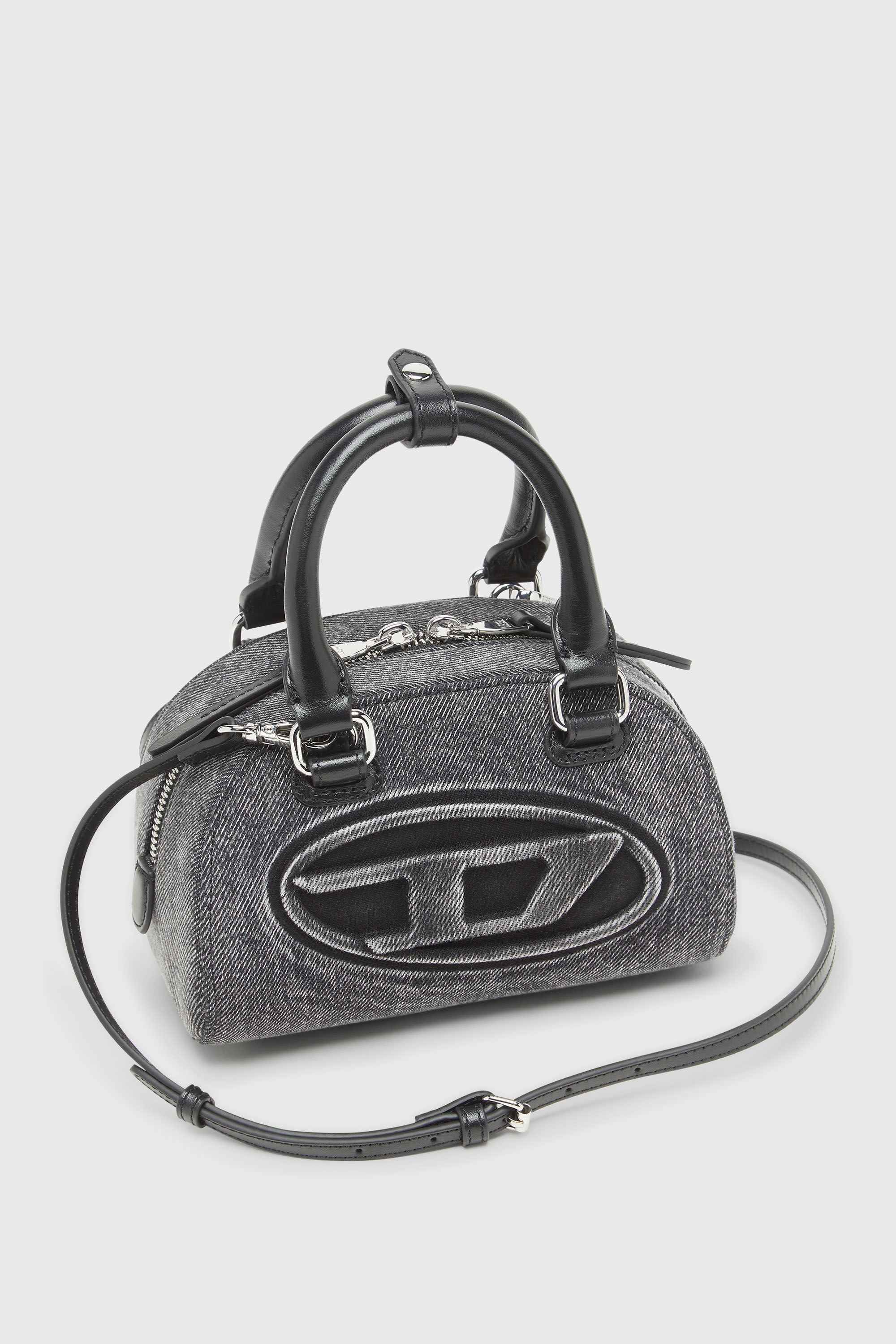 Diesel - 1DR DOME CROSSBODY, 1DR Dome-Peque&ntilde;o bolso tipo bowling en denim lavado Mujer in Gris - 6