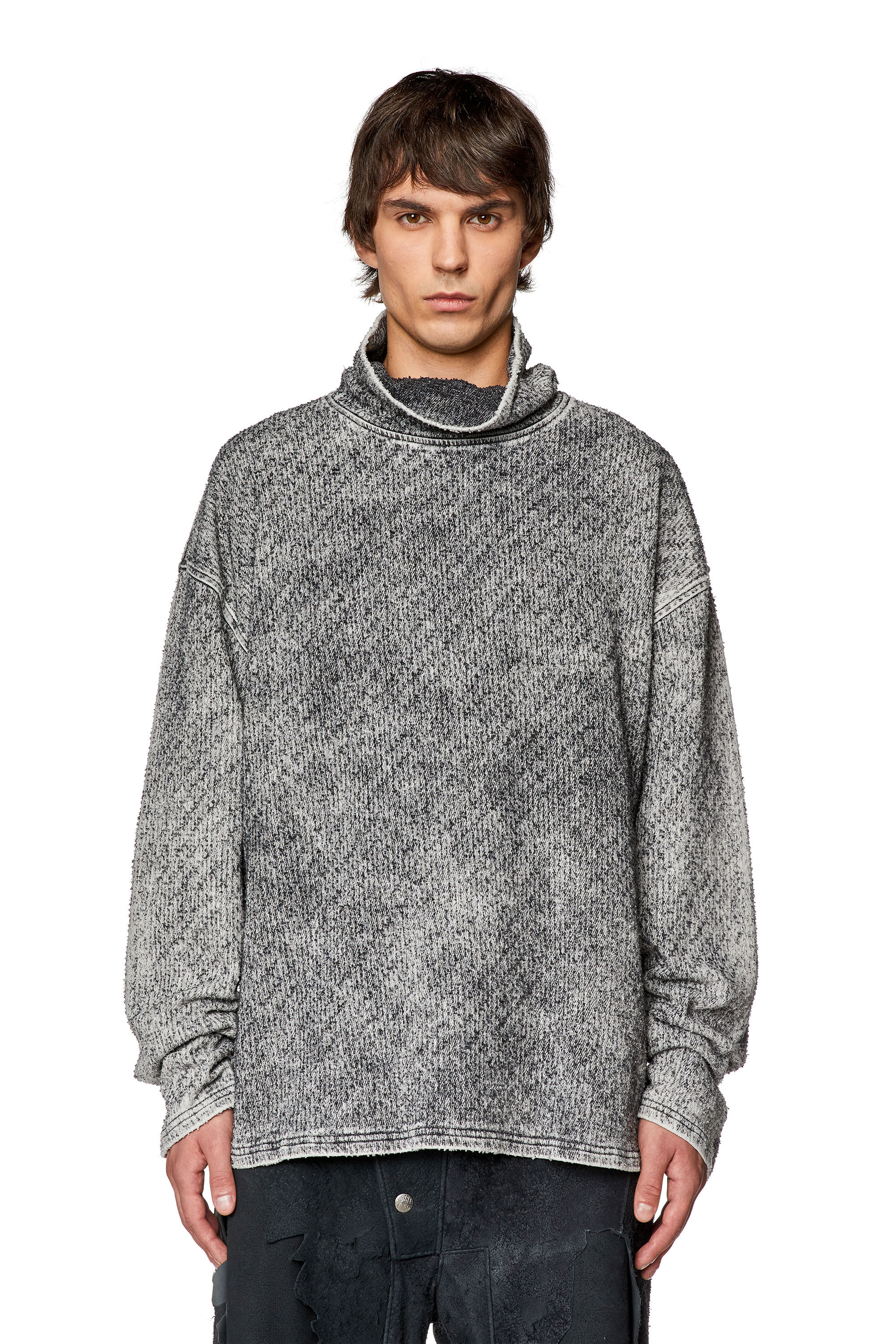 Diesel - D-NLABELCOL-FSD-NE, Sweat-shirt à col montant en Track Denim lasérisé Homme in Gris - 6