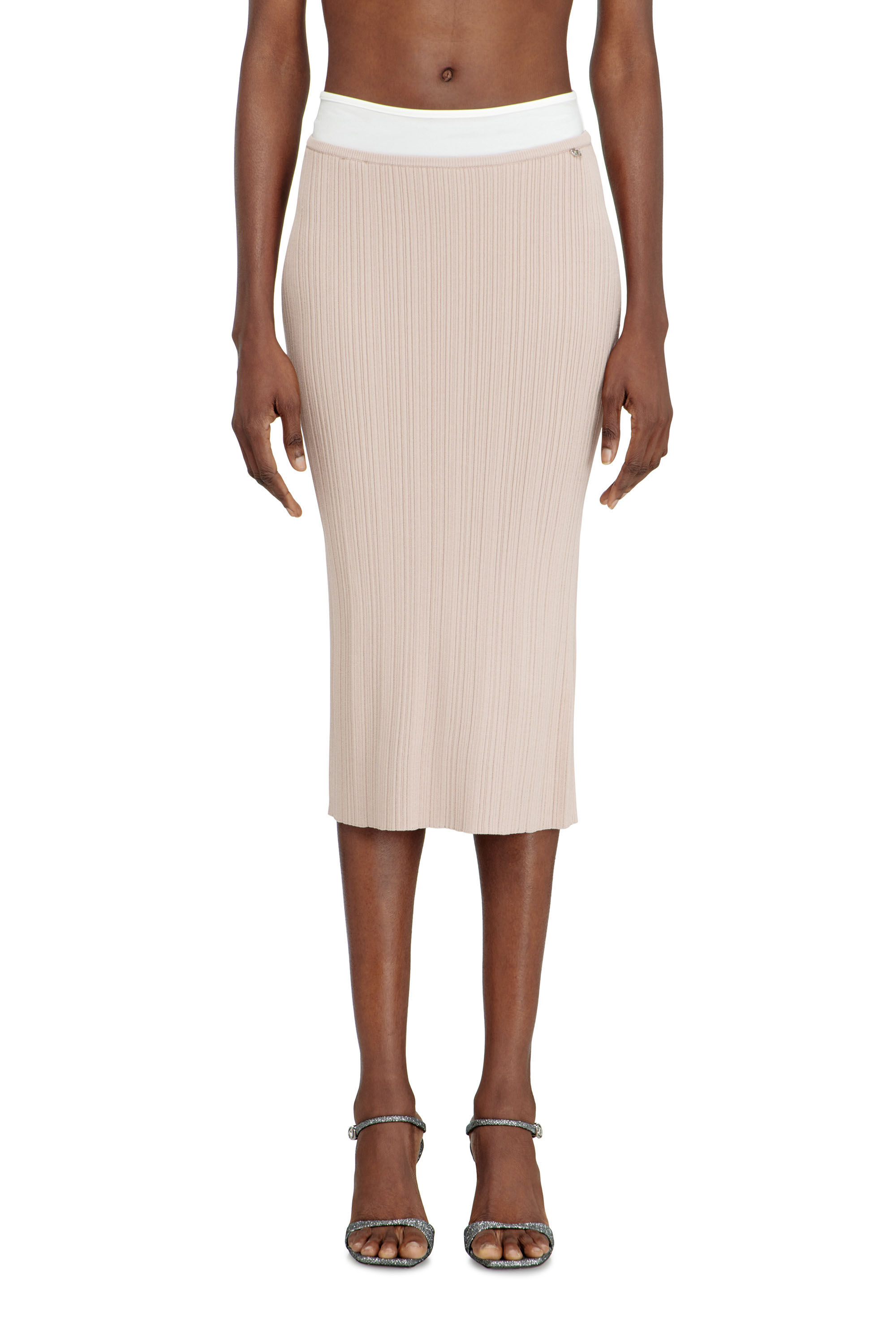 Diesel - M-ZINIA, Female's Ribbed knit skirt with contrast waistband in Pink - 3