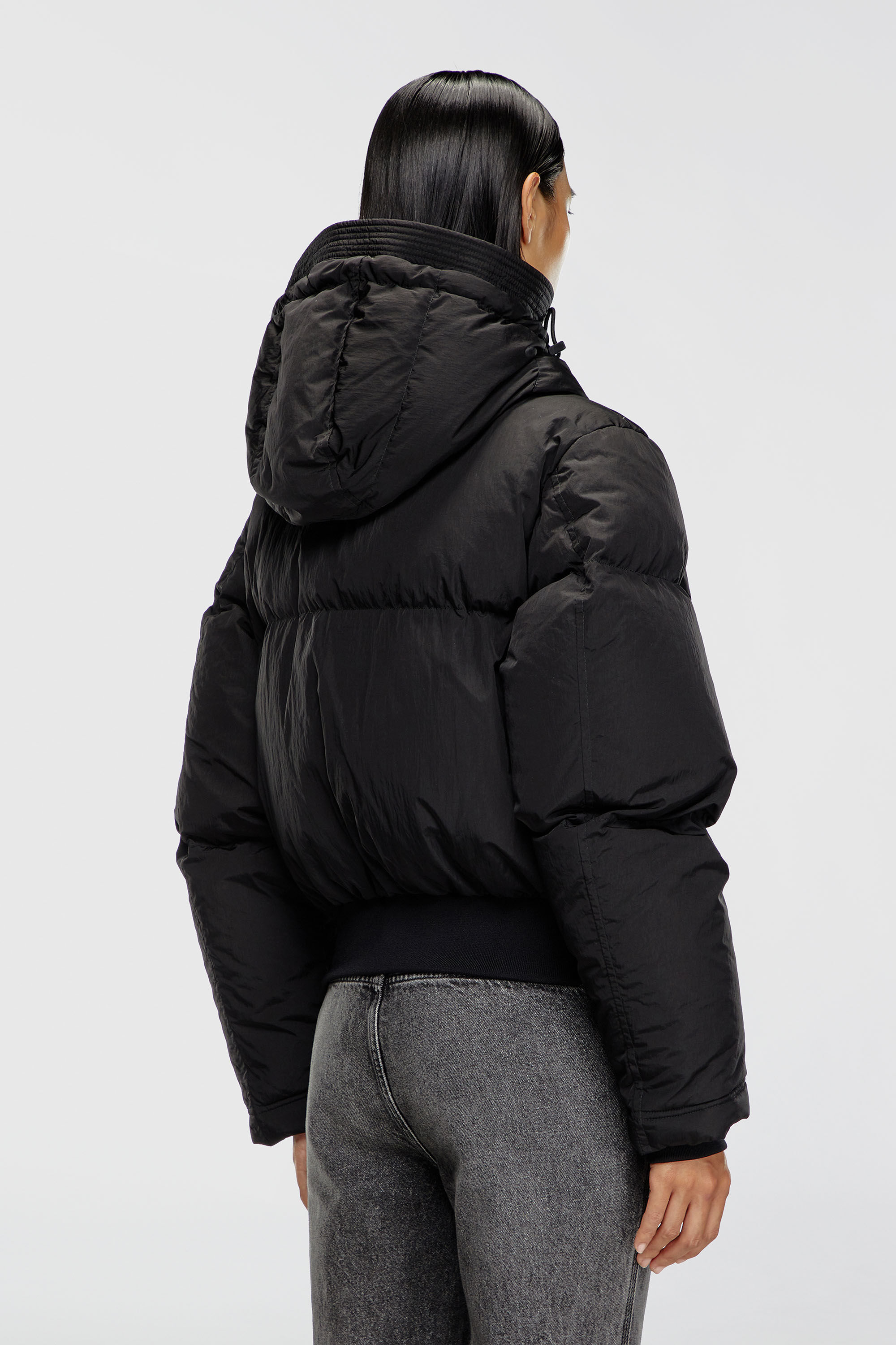 Women's Hooded down jacket in crinkled nylon | Black | Diesel