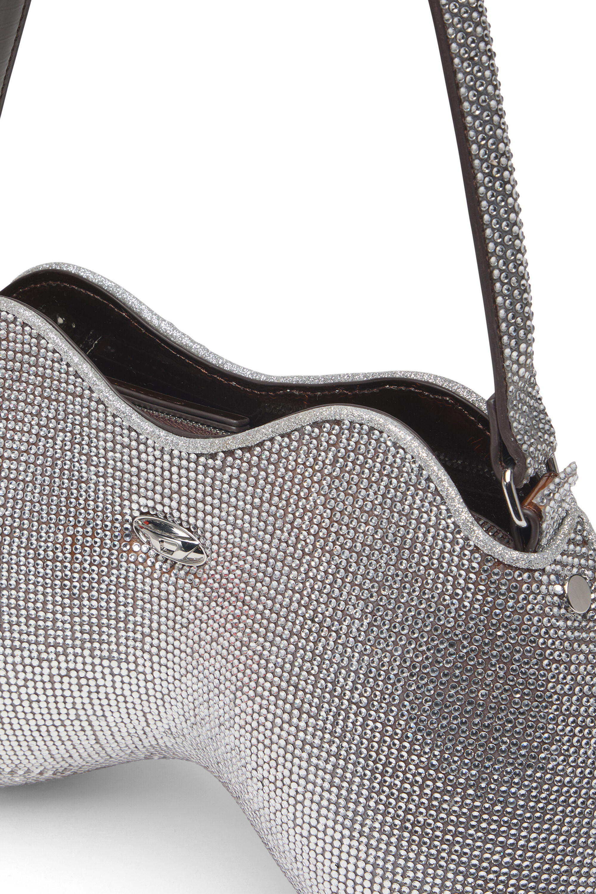 Women's Double-D-Shoulder bag with all-over crystals | Silver | Diesel