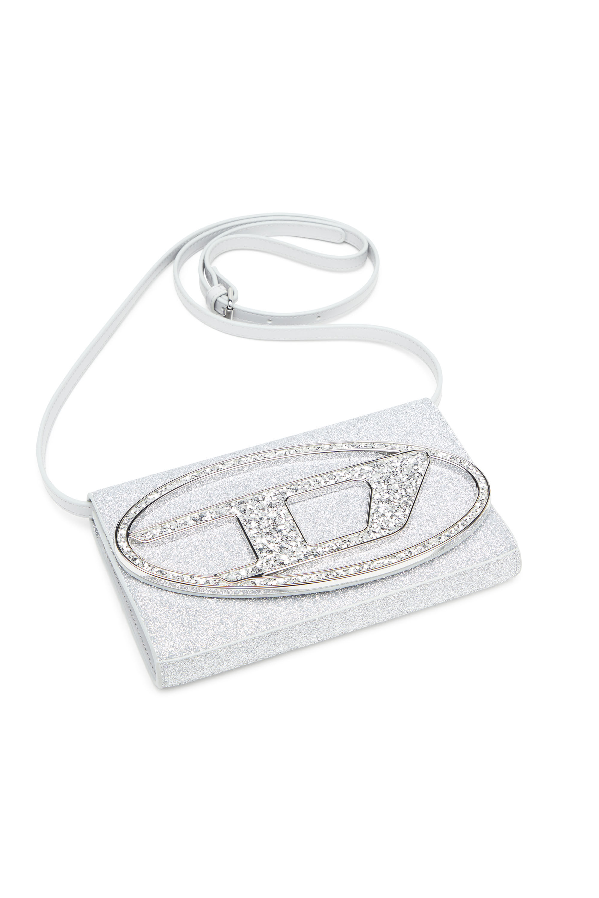 Diesel - 1DR WALLET STRAP, Female's Wallet bag in glitter fabric in Silver - 5