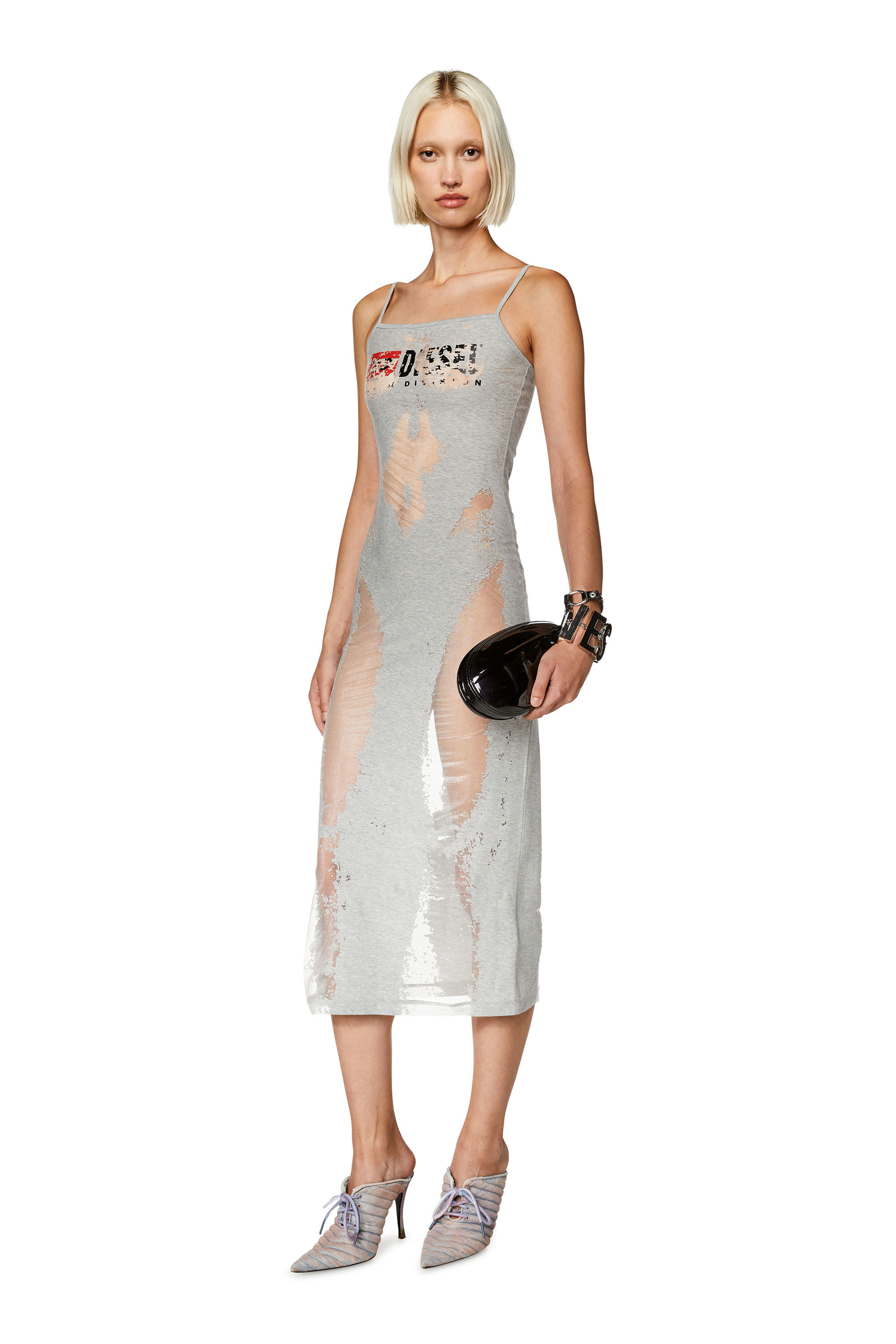 Diesel - D-HOPER-DEVO, Female's Jersey dress with see-through effect in Light Grey - 1