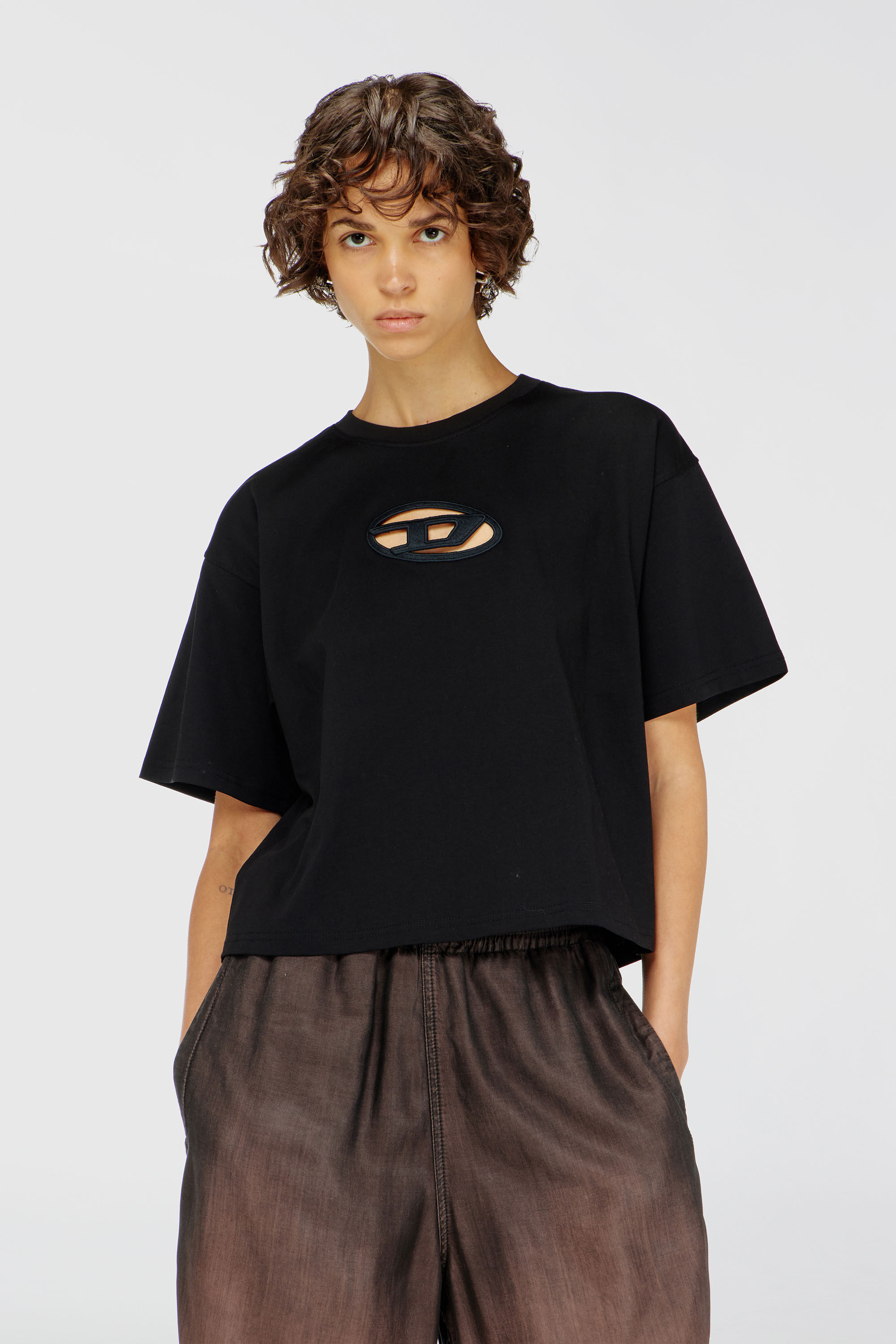 Diesel - T-BUXT-CROP-OD, Woman's Boxy T-shirt with cut-out Oval D logo in Black - 3