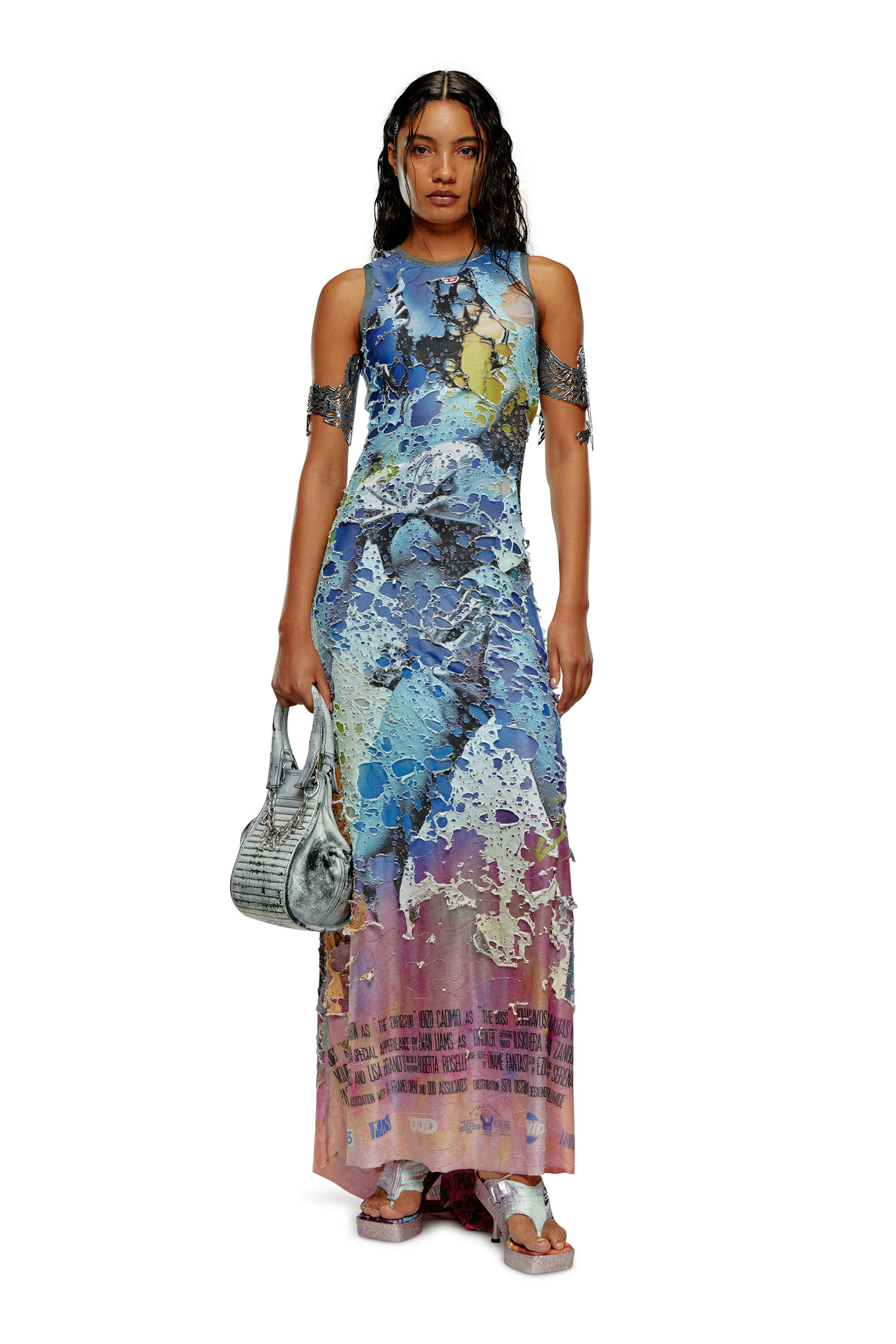 SALE！【DIESEL】レディース ドレス M-BRIDGE Women's Destroyed jersey gown with poster print | Multicolor | Diesel