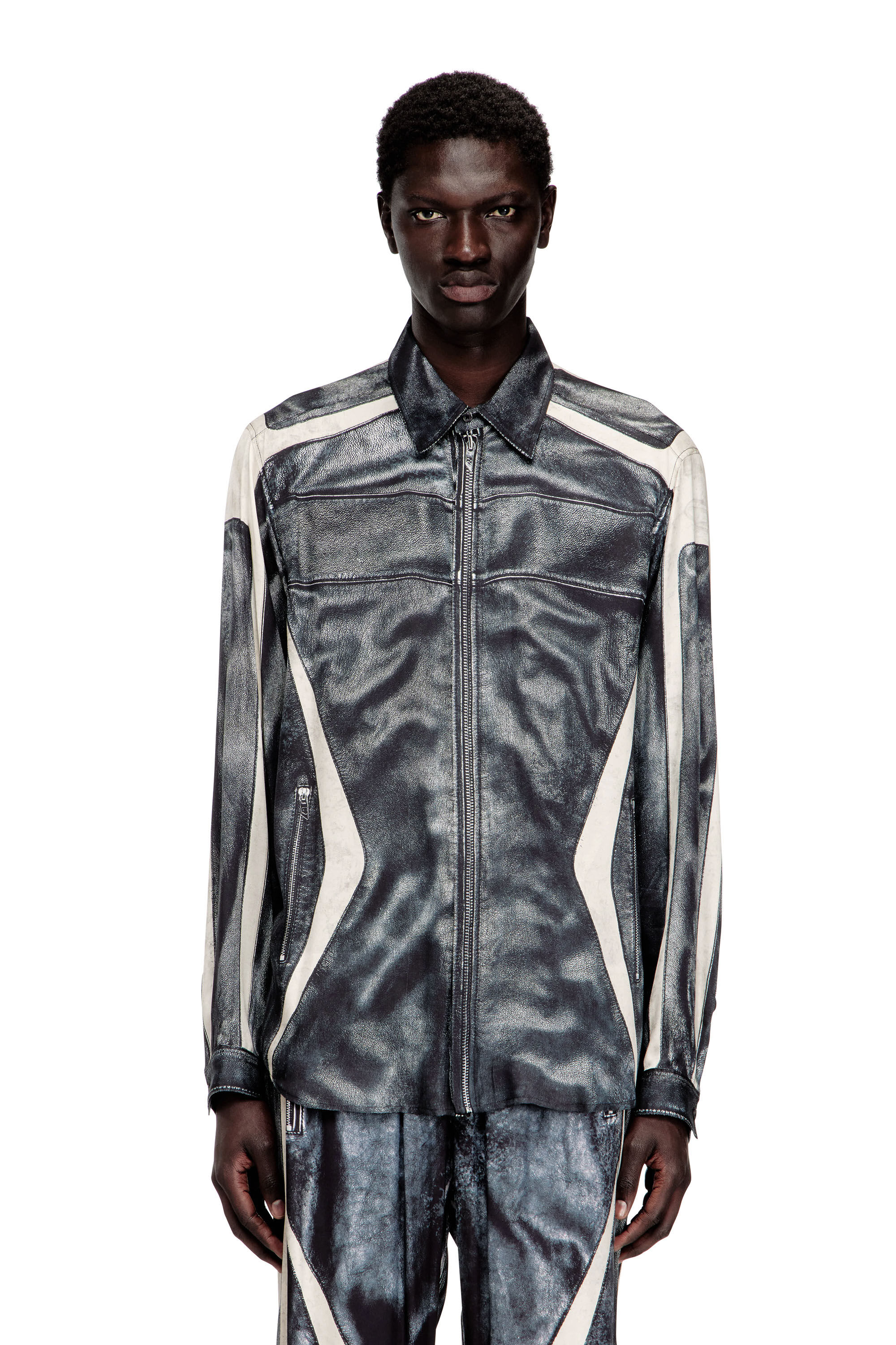 Men's Printed viscose shirt with front zip closure | Multicolor
