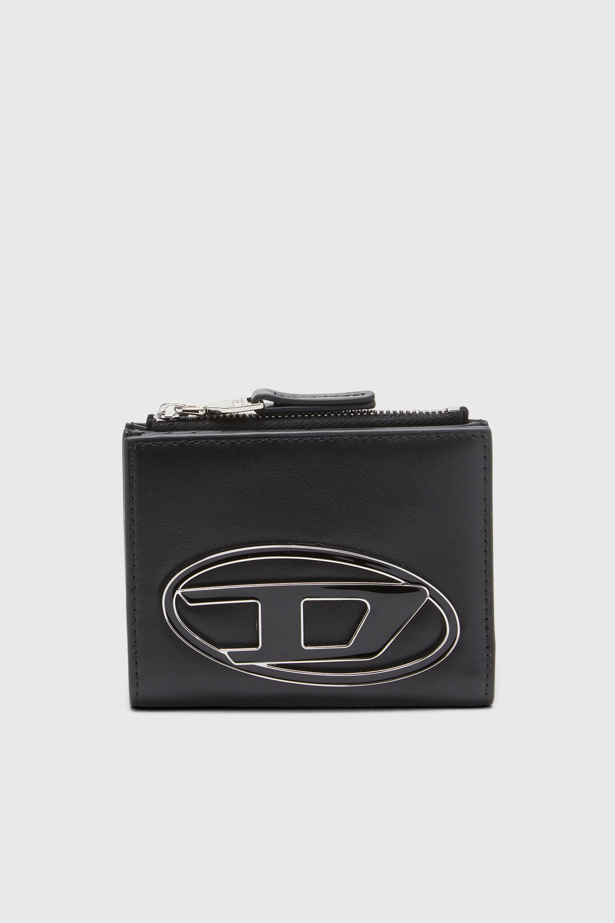 Women's Small leather wallet with logo plaque | Black | Diesel
