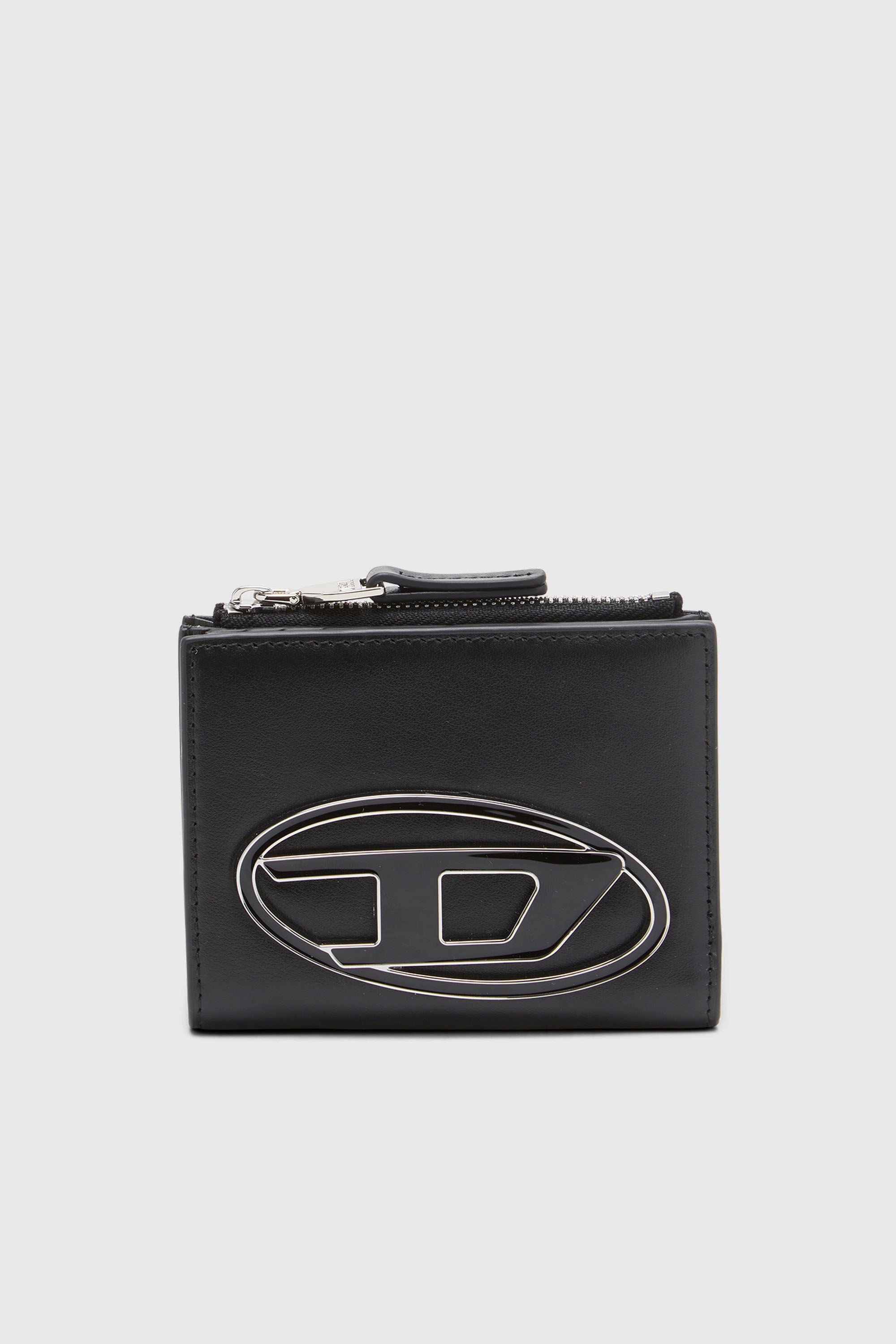 Diesel - 1DR BI-FOLD ZIP II, Woman's Small leather wallet with logo plaque in Black - 1