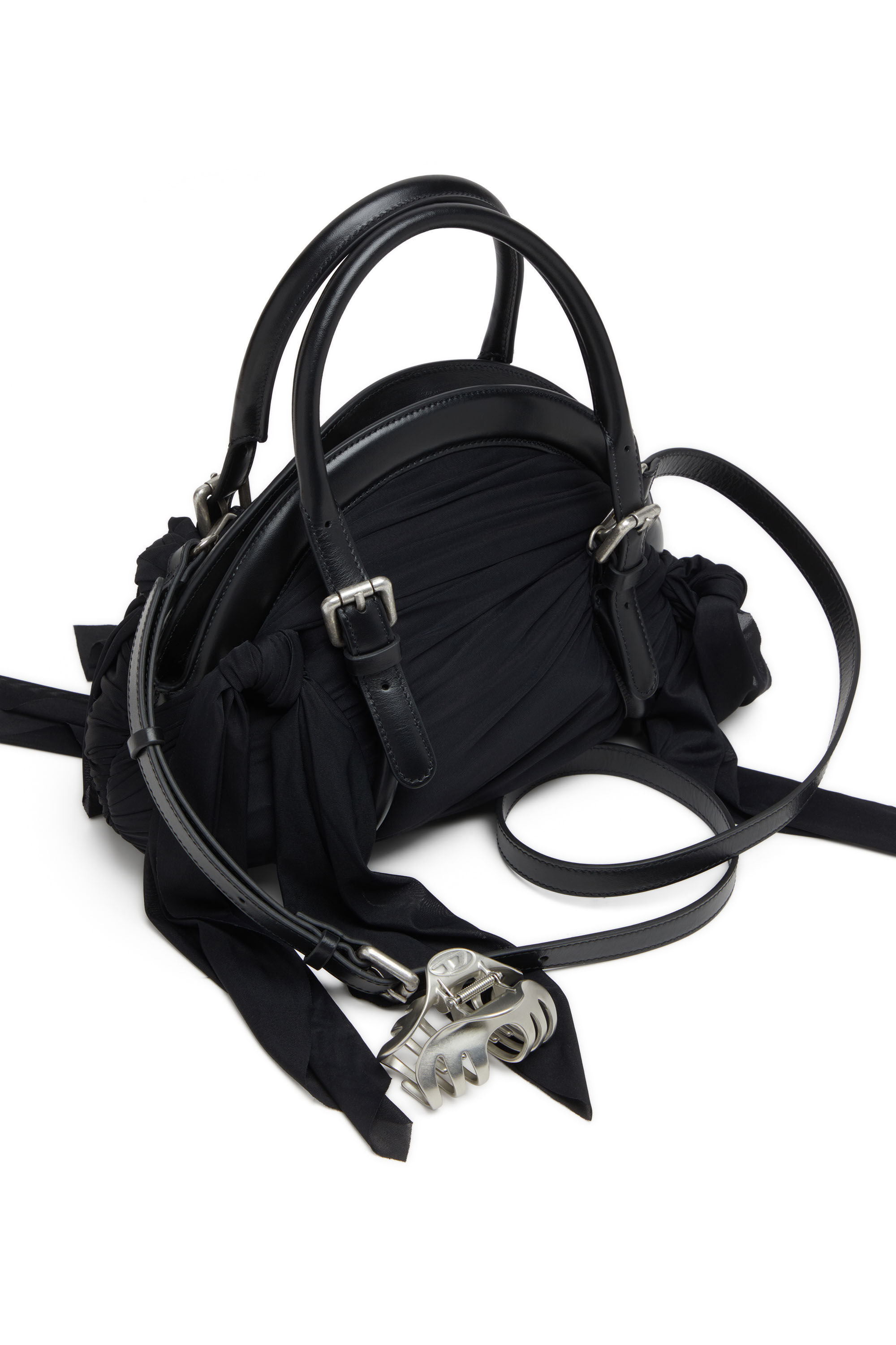 Diesel - TRASH-D TOP HANDLE, Trash-D-Sac à main bandana en jersey et cuir Femme in Noir - 6