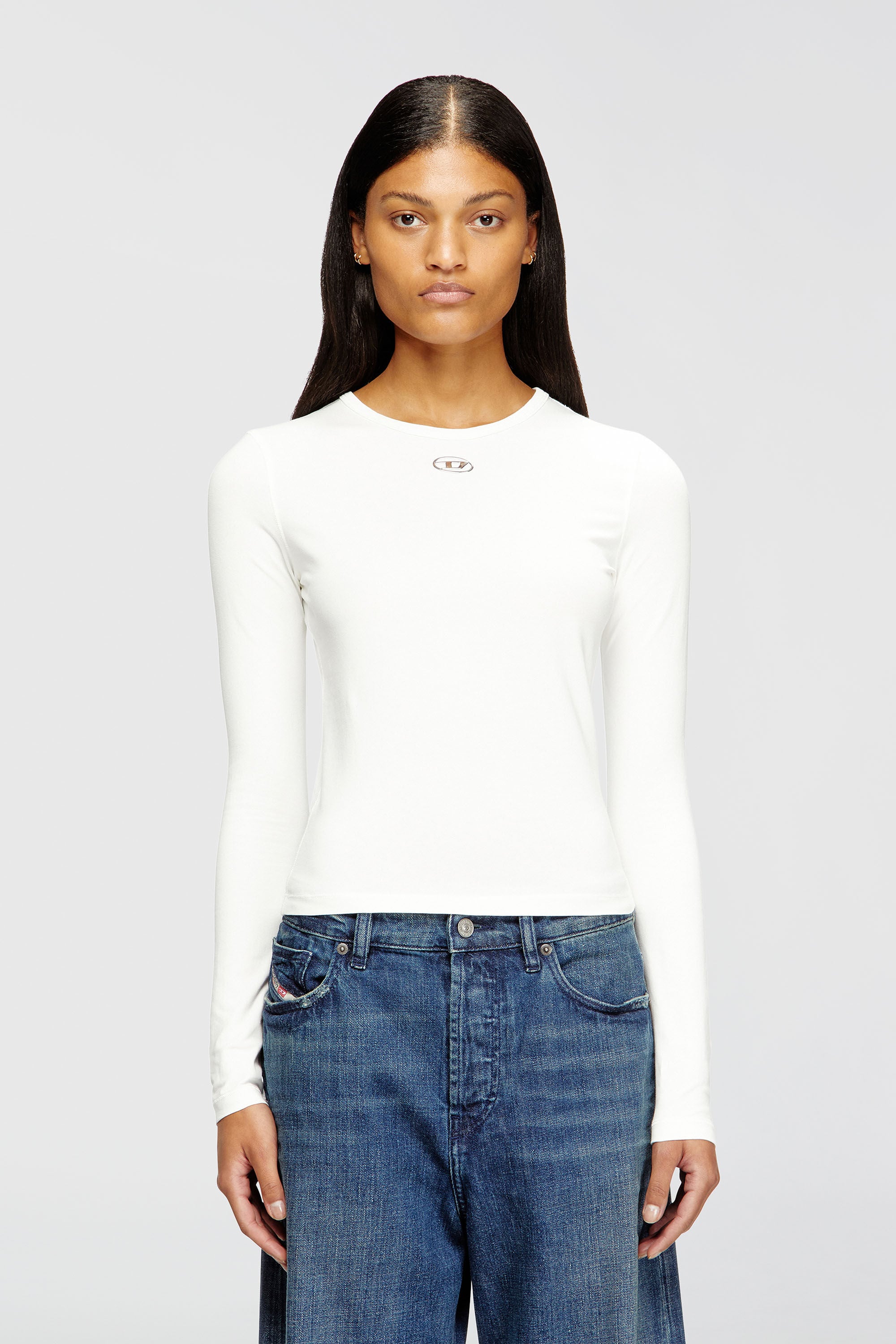Diesel - T-UNCUTIESLONG-LS-OD, Woman's Cotton sweater with Oval D logo in White - 3
