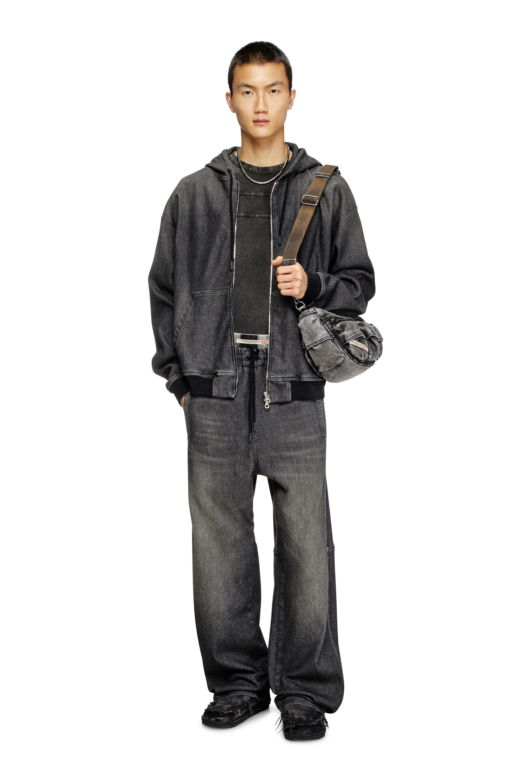 トップス DIESEL fade Black damage full zip Parker Men's Zip-up hoodie with Diesel embroidery | Black | Diesel