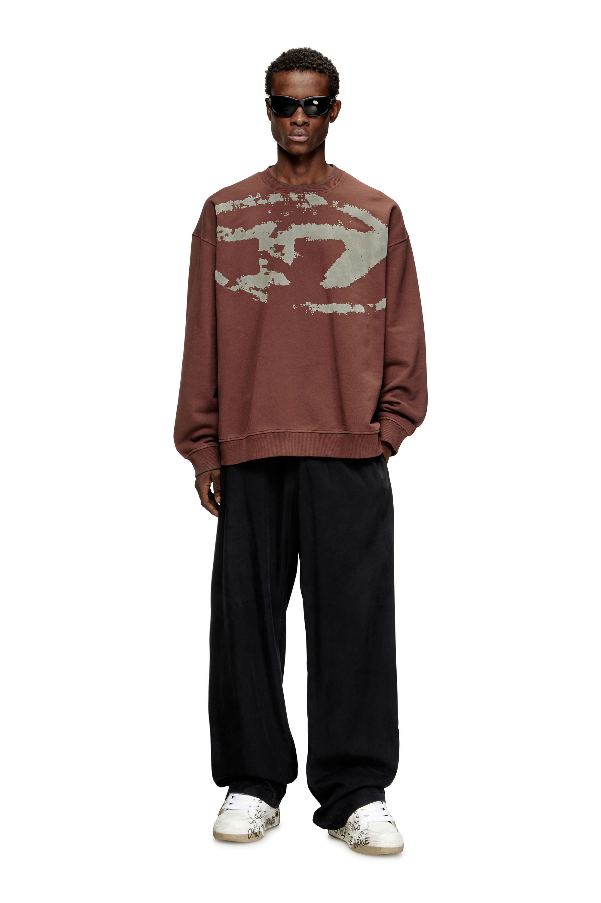 Men's Cotton sweatshirt with flocked Oval D | Brown | Diesel