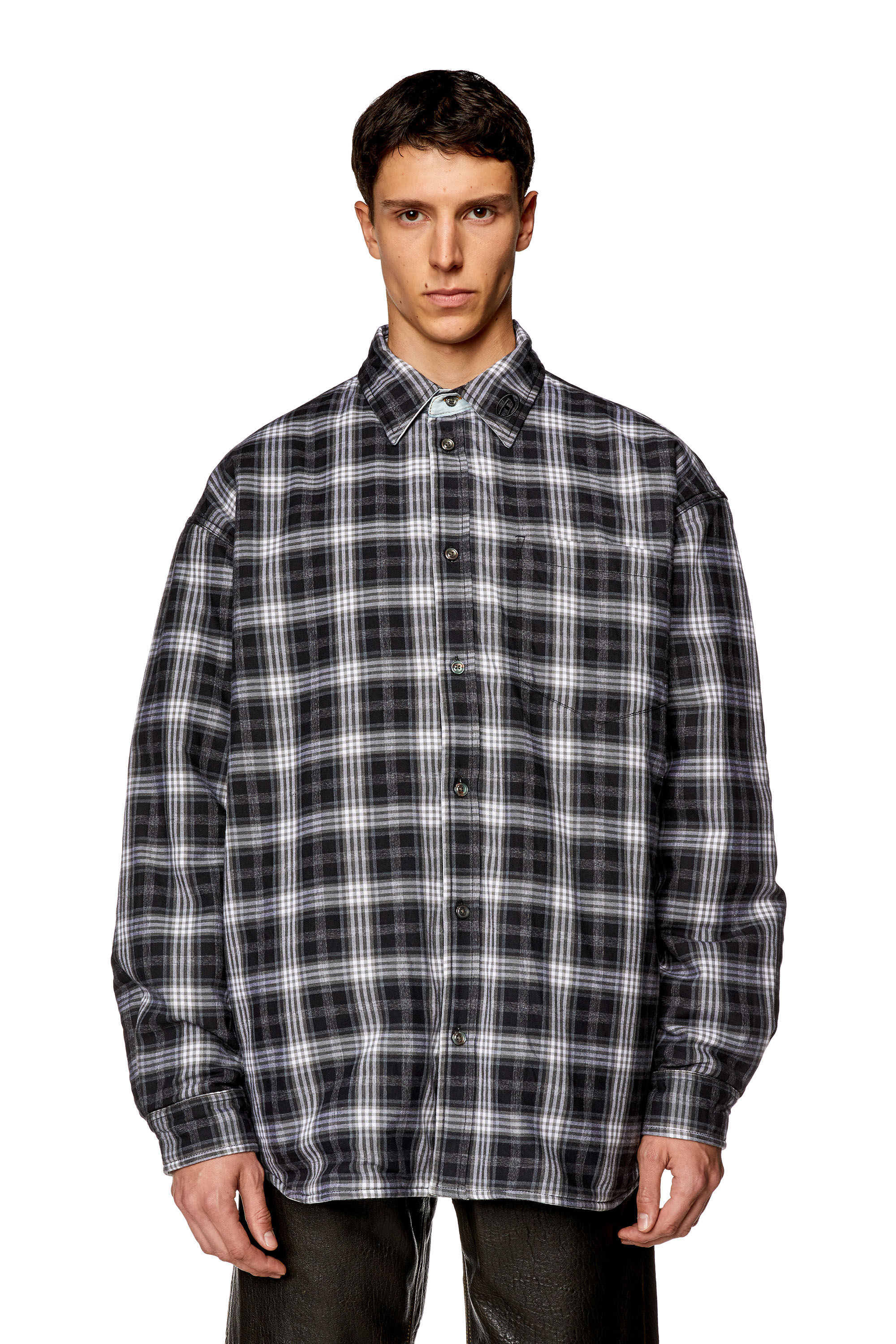 Diesel - S-DEWNY-DOUBLE-CHECK-A, Man's Reversible padded overshirt in Black/White - 6