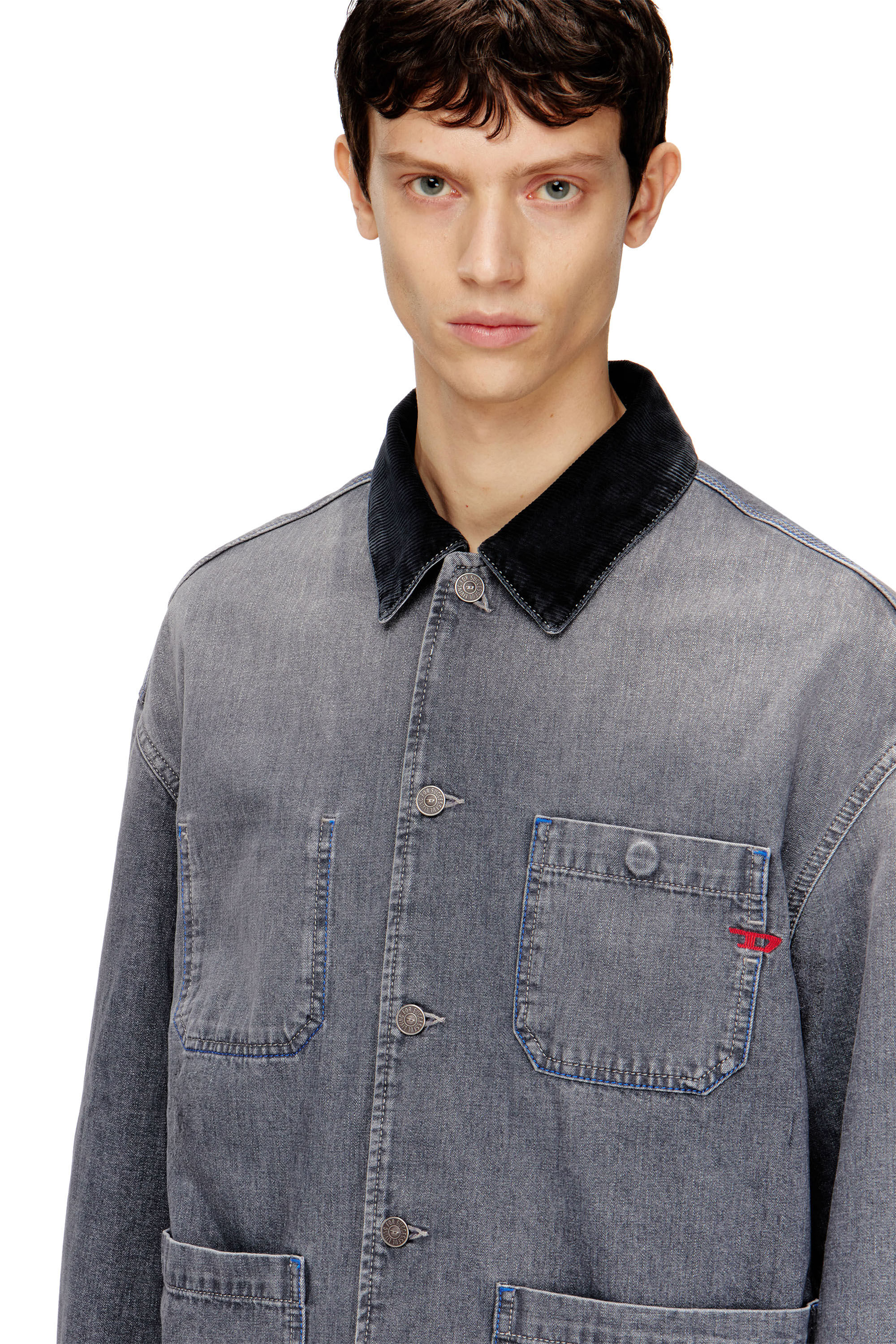 Women's Utility-style denim jacket with contrasting collar | Grey