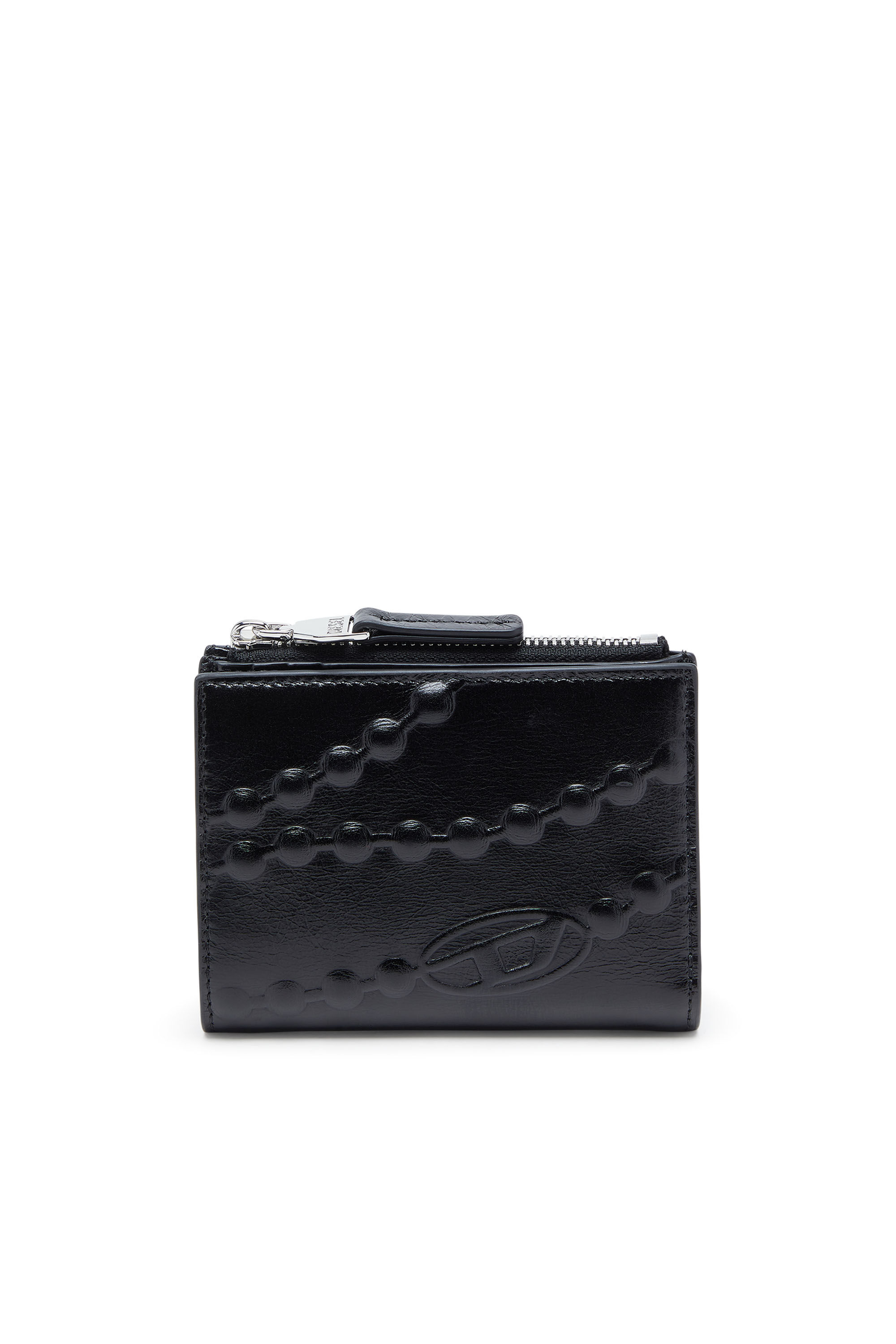 Women's Leather wallet with embossed chain motif | Black | Diesel