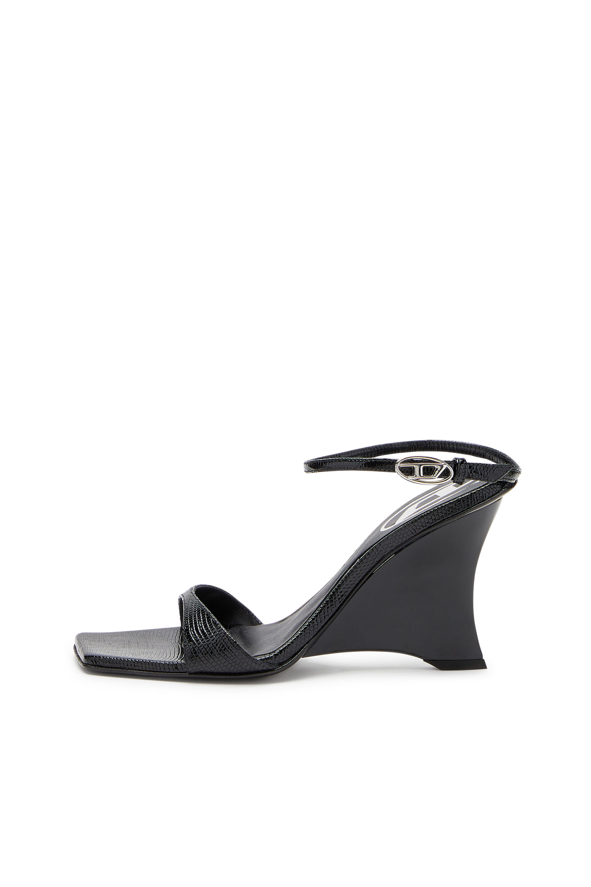 Diesel - D-AMBER SANDAL WEDGE, Female's D-Amber-Wedge sandals in lizard-effect leather in Black - 6