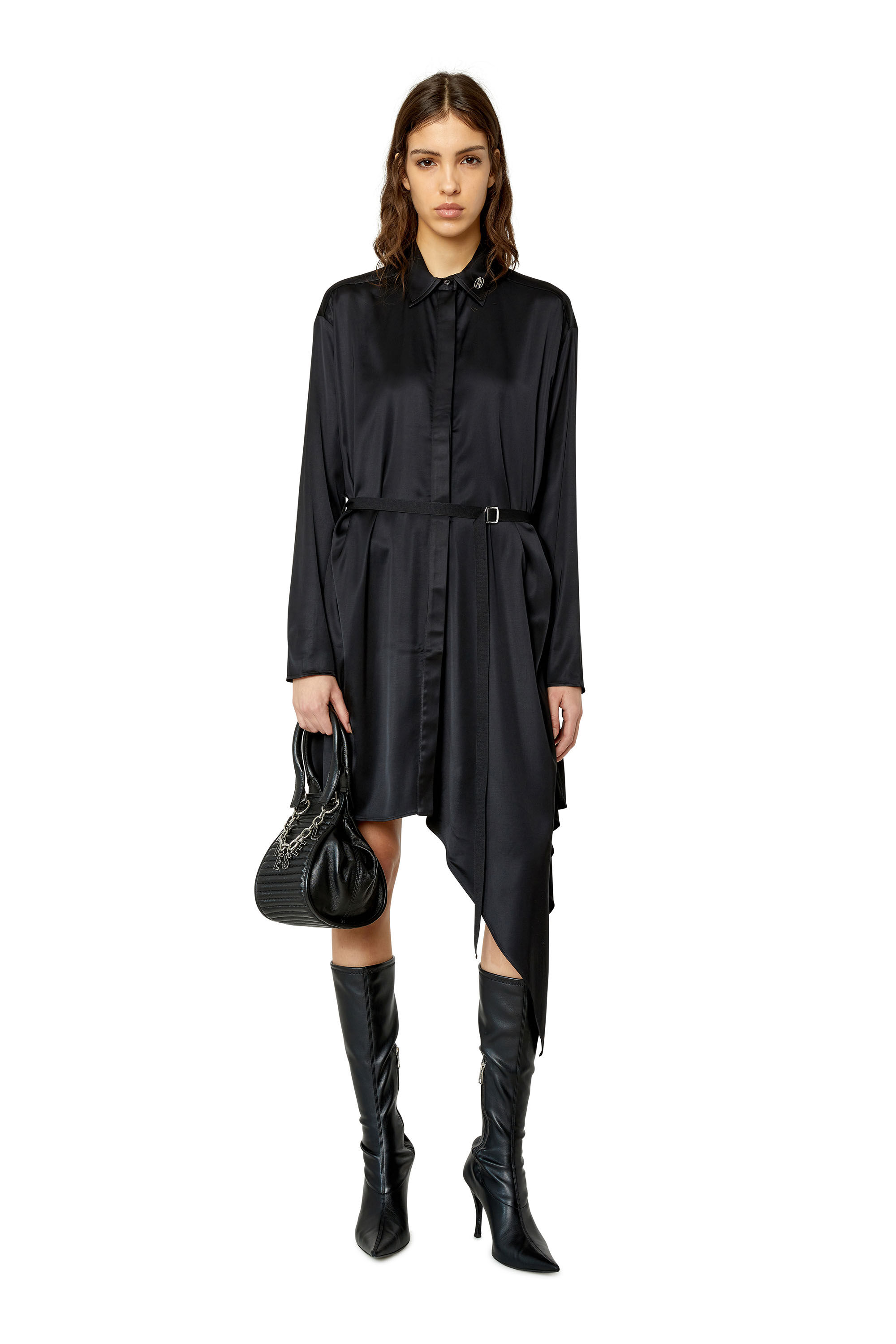 Diesel - D-TRISS, Female's Asymmetric dress in fluid satin in Black - 1