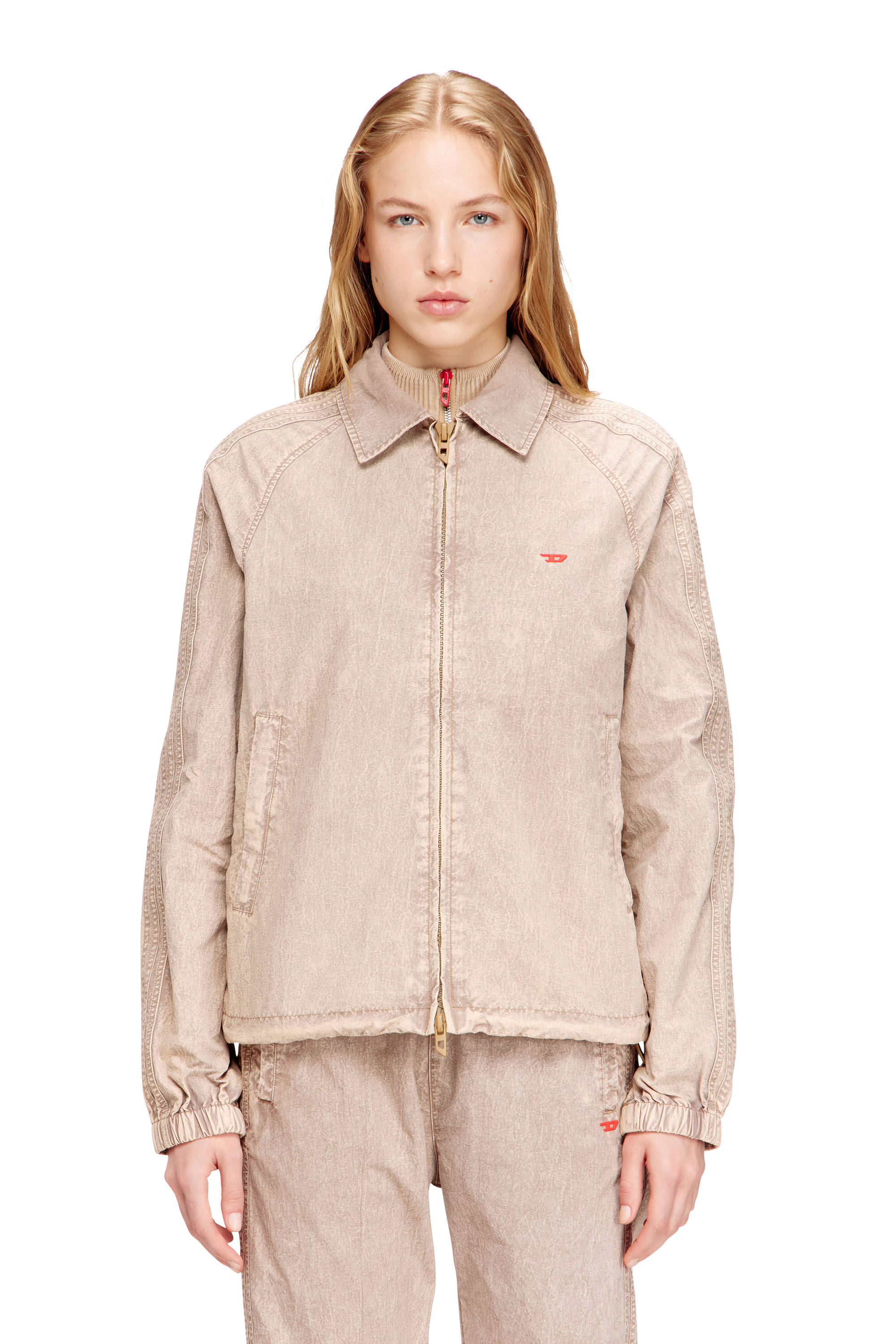 Women's Taslan jacket with striped sleeves | Brown | Diesel