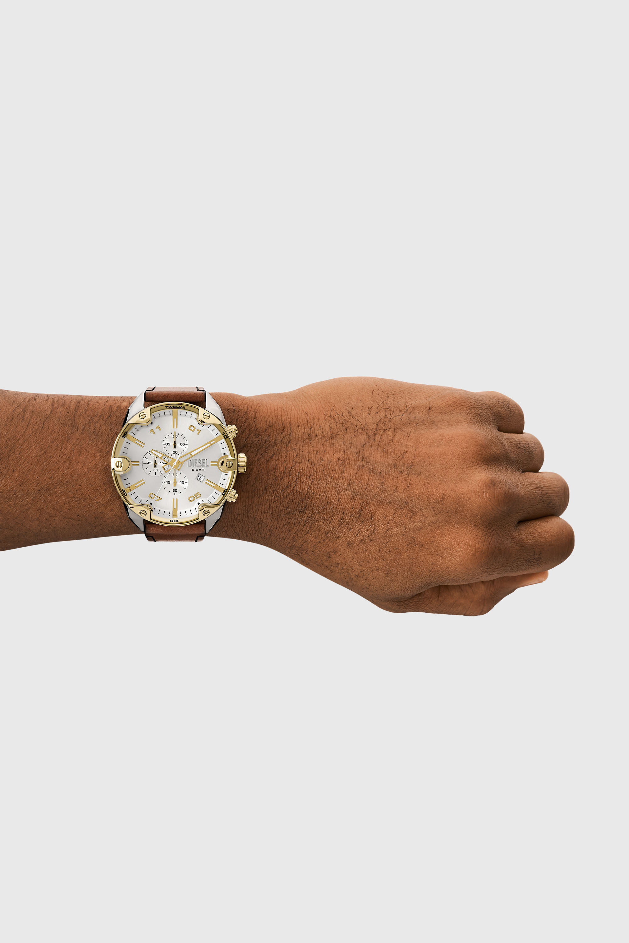 Men's Spiked chronograph brown leather watch | Brown | Diesel US