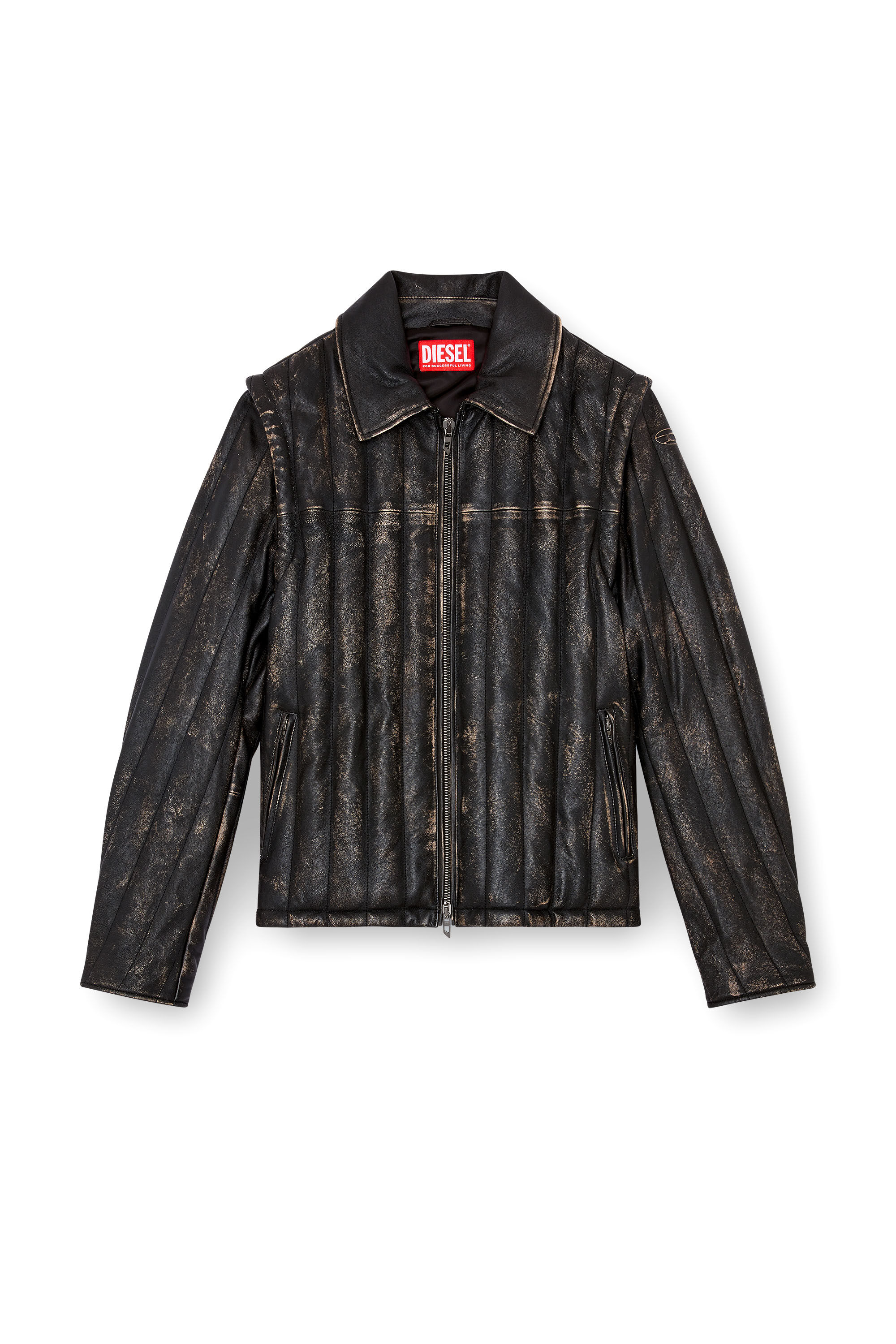 Diesel - L-ALBERT, Male's Distressed quilted leather jacket/vest in Black - 2