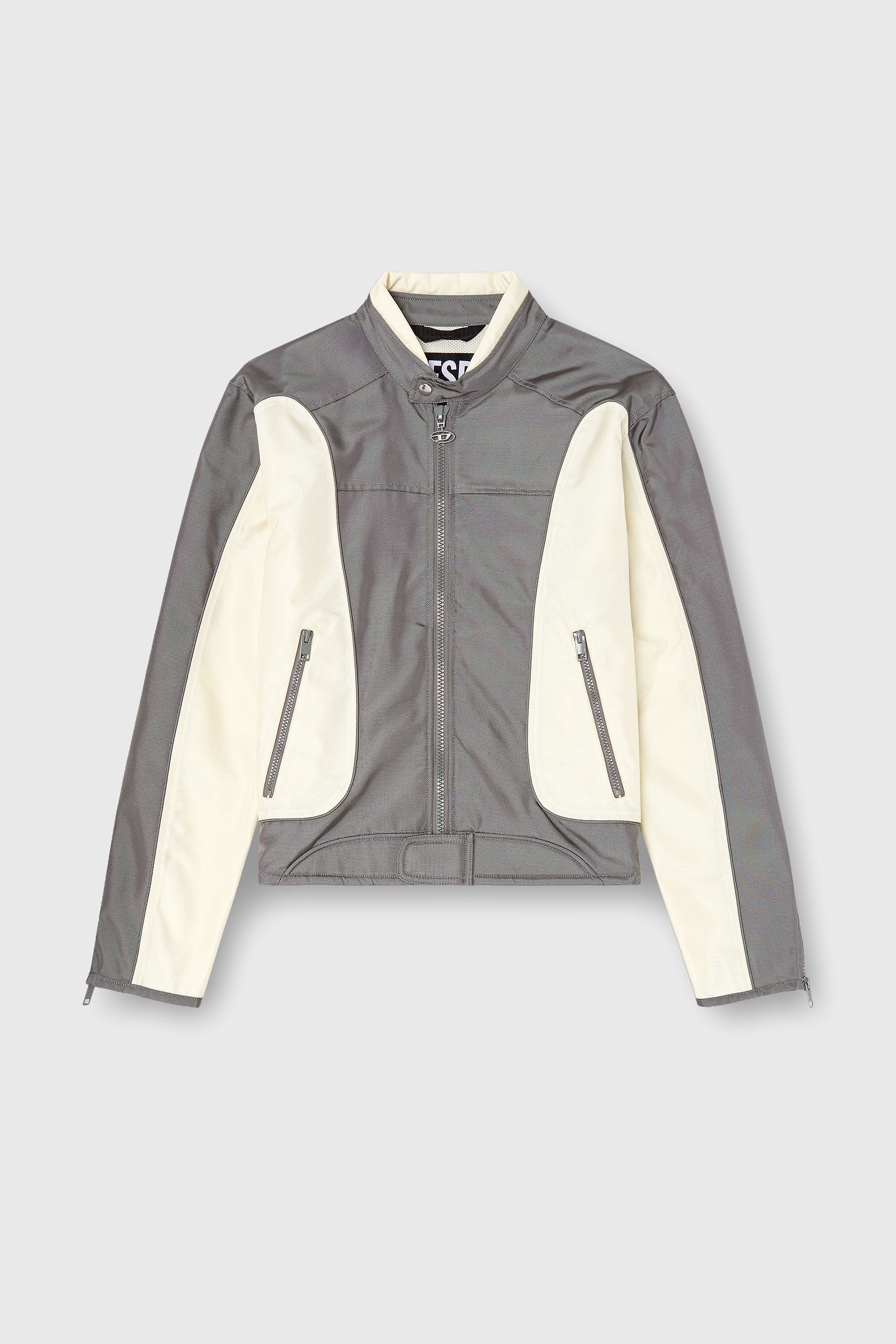 Diesel - J-BLINK-A, Male's Colour-block biker jacket with piping in Grey/White - 2