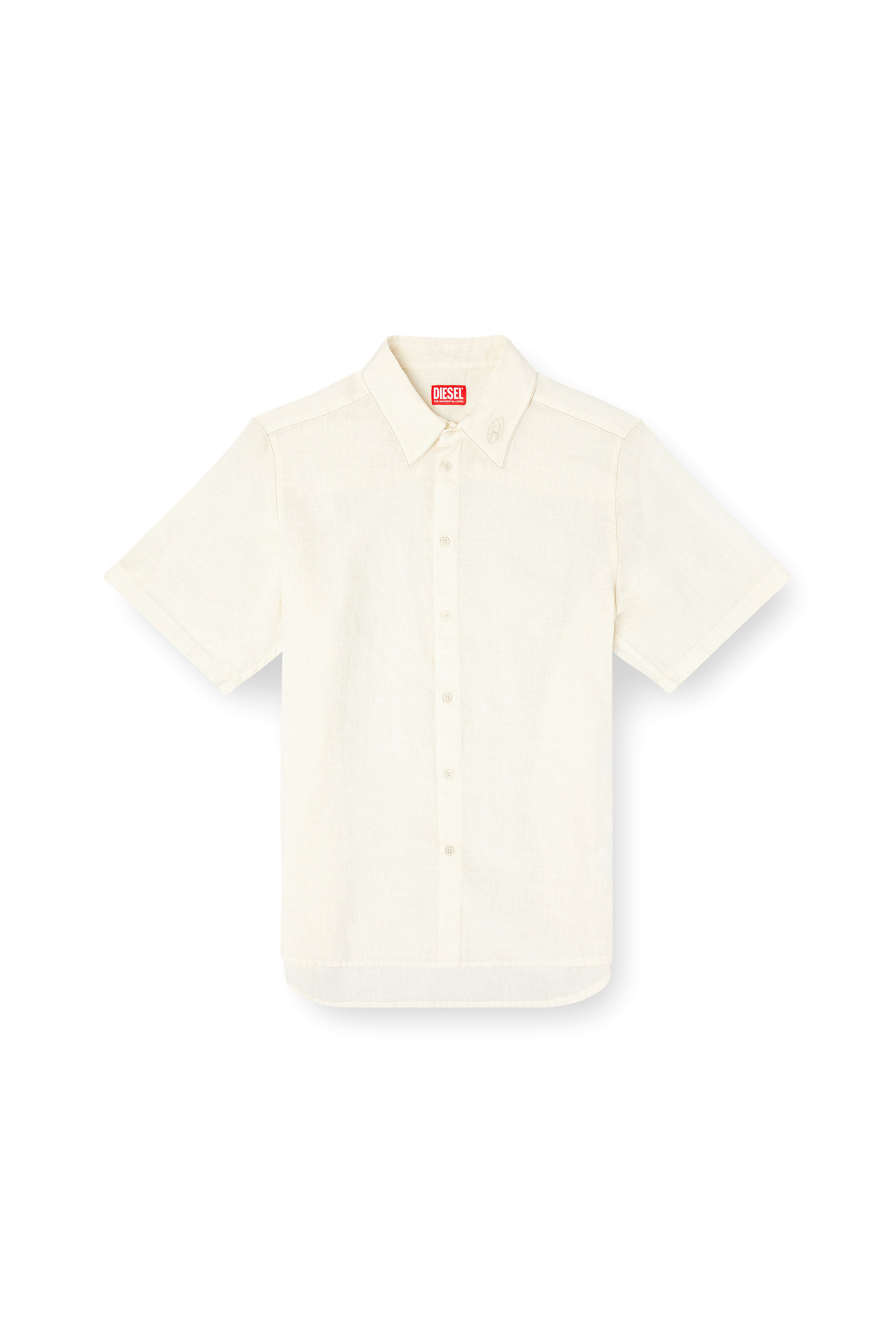 Diesel - S-UCCLE-A, Chemise en lin à manches courtes avec col à logo Homme in Blanc - 2