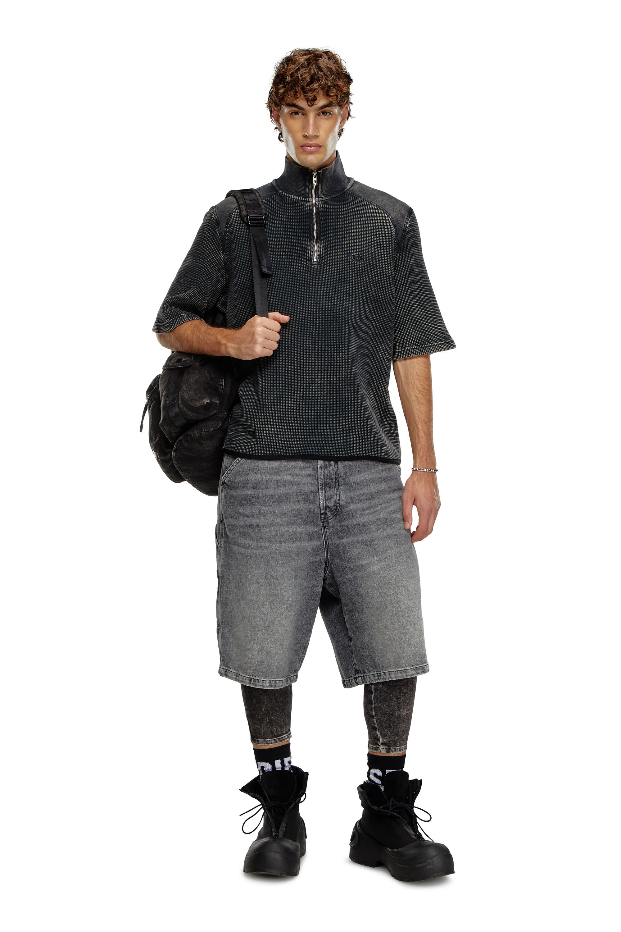 Diesel - S-WAFCOOL, Male's Short-sleeve waffle-knit sweatshirt in Black - 1