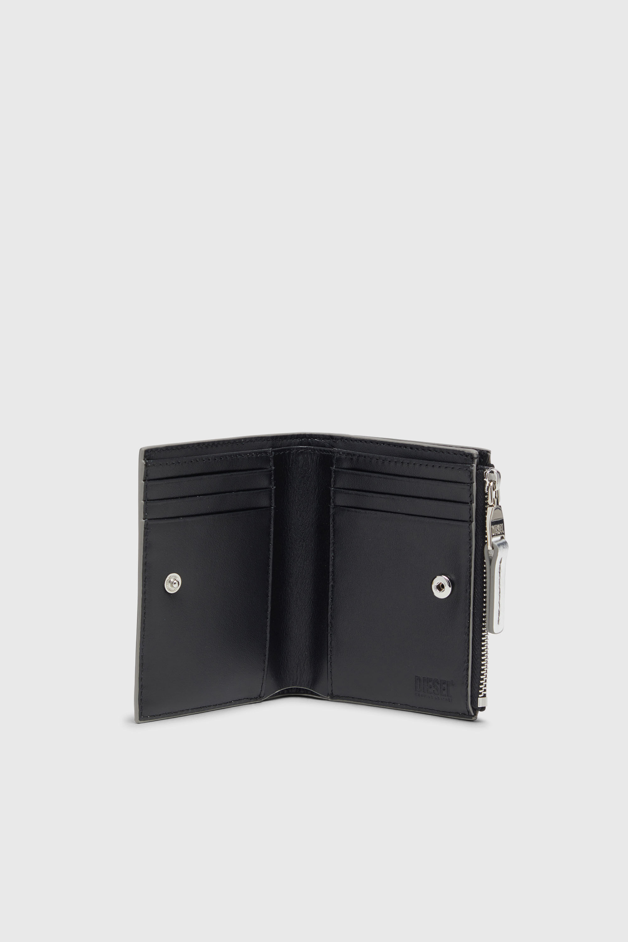 Diesel - 1DR BI-FOLD ZIP II, Woman's Bi-fold leather wallet with Oval D logo in Silver - 3