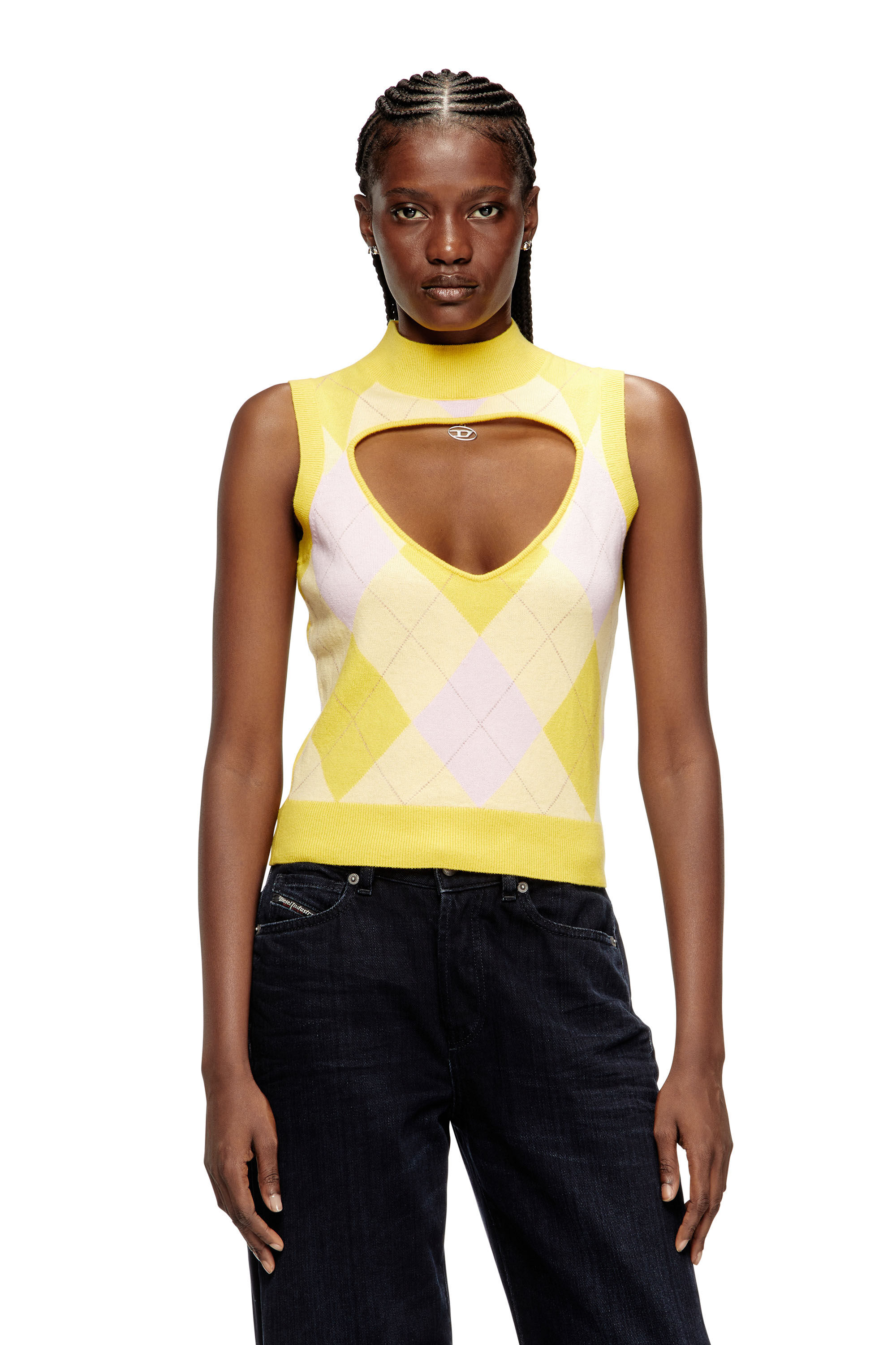 Diesel - M-ROMKO-SL, Female's Cut-out turtleneck vest in argyle wool in null - 3