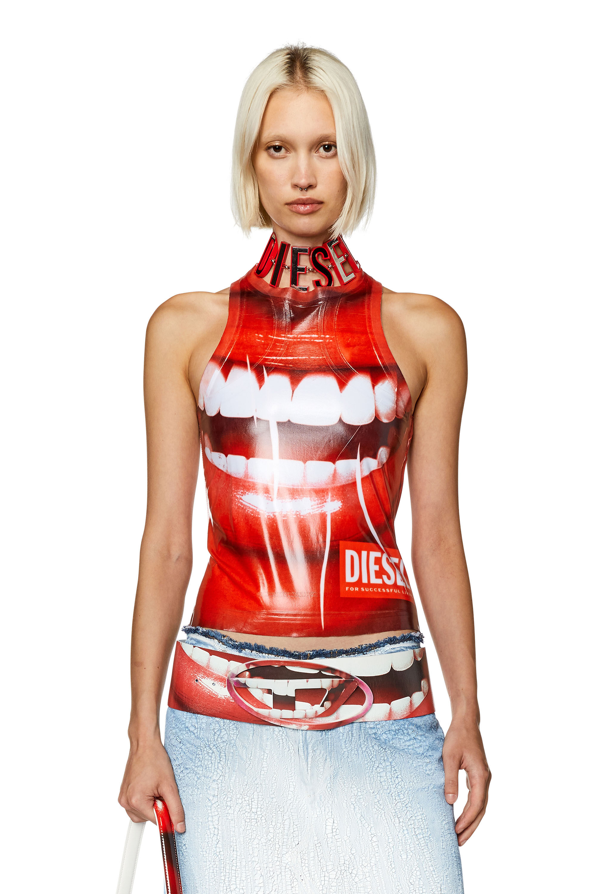 Diesel - T-FINSI, Woman's Tank top with smile print in Pink - 3