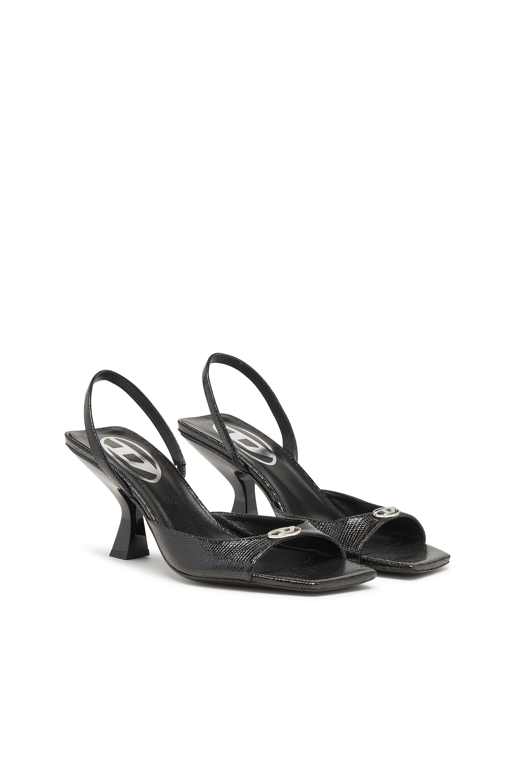 Women's D-Amber-Slingback sandals in lizard-effect leather | Black