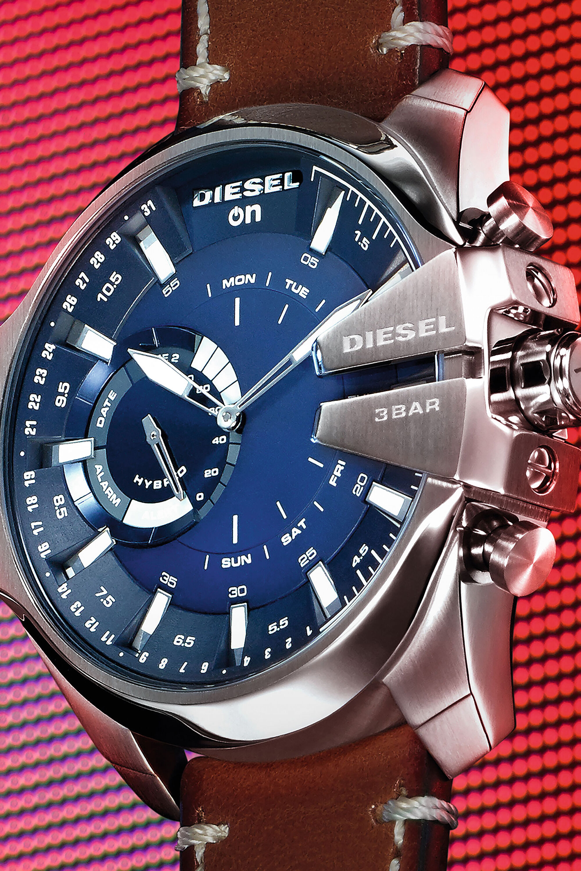 Diesel - DT1009, Man's Mega Chief Hybrid smartwatch with brown leather strap, 48 mm in Brown - 3