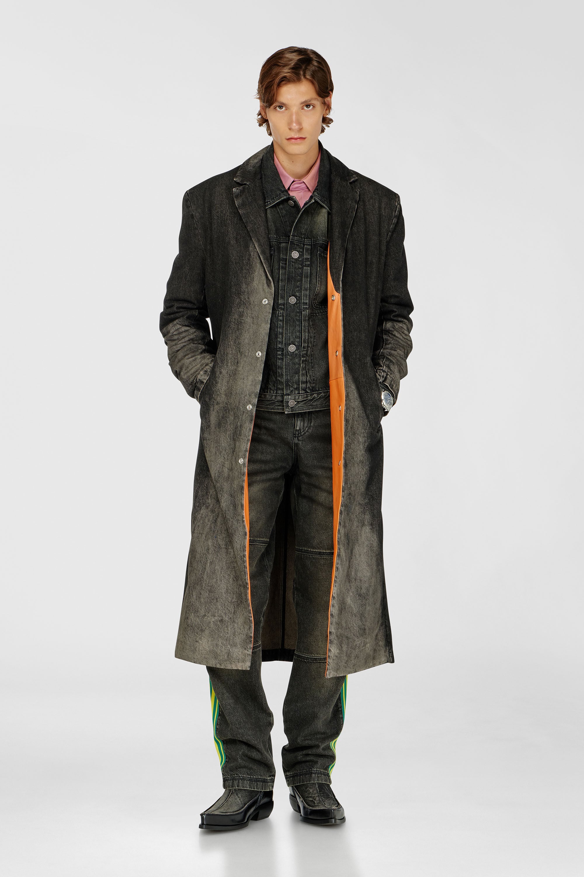 Diesel - D-IANCH-FSJ, Manteau long en denim effet us&eacute; Mixte in Noir - 3