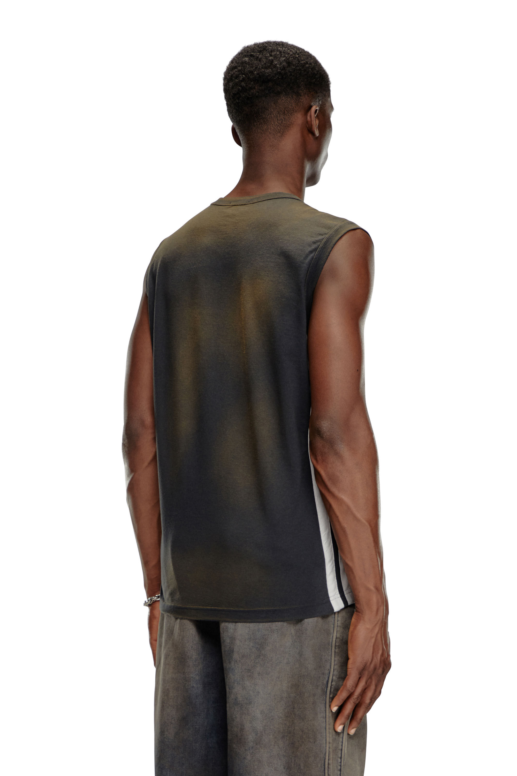 Diesel - T-BISCO-STRIPE, Male's Sun-faded tank top with side bands in Black - 4