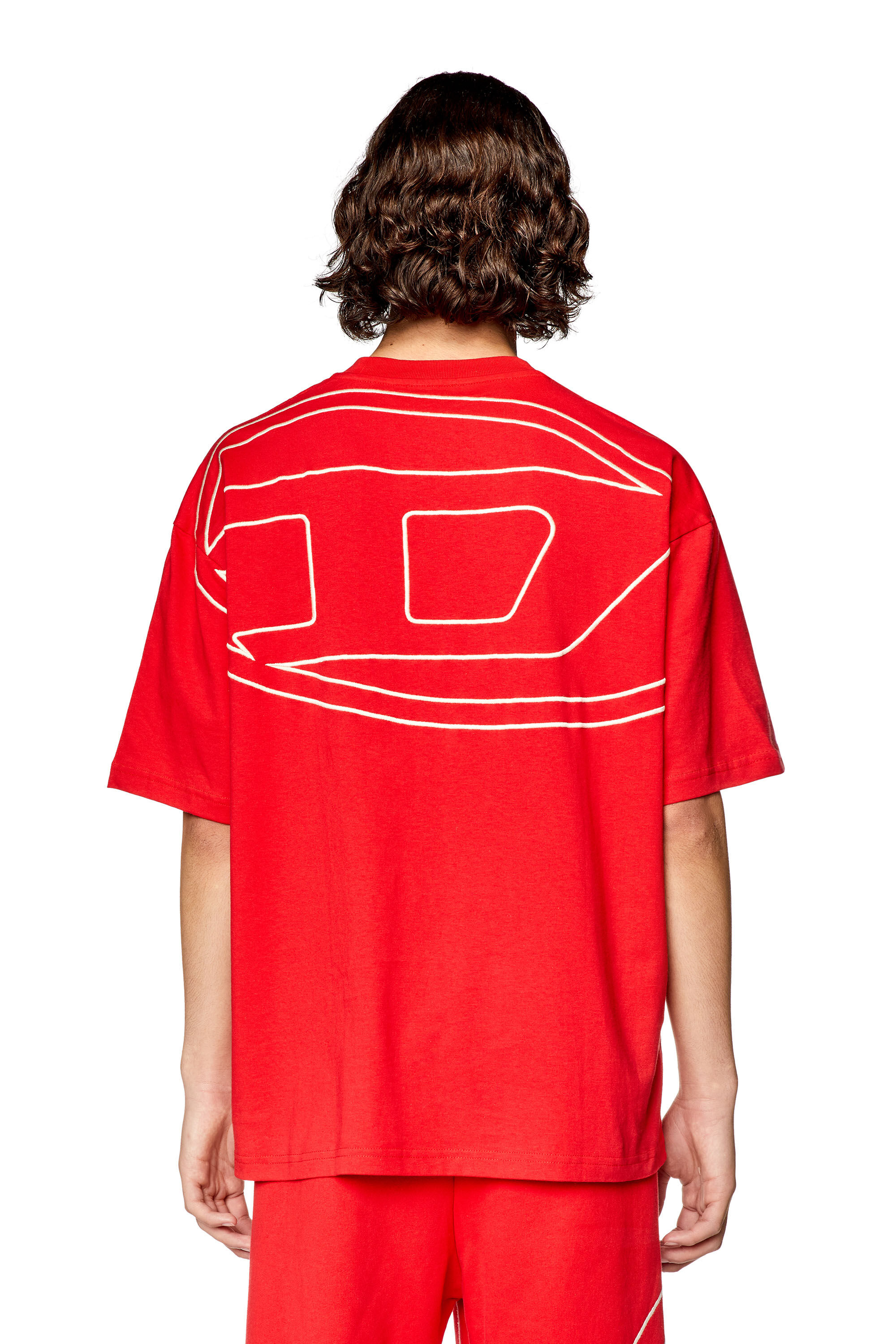 Diesel - T-BOGGY-MEGOVAL, T-shirt avec maxi logo D dans le dos Homme in Rouge - 3